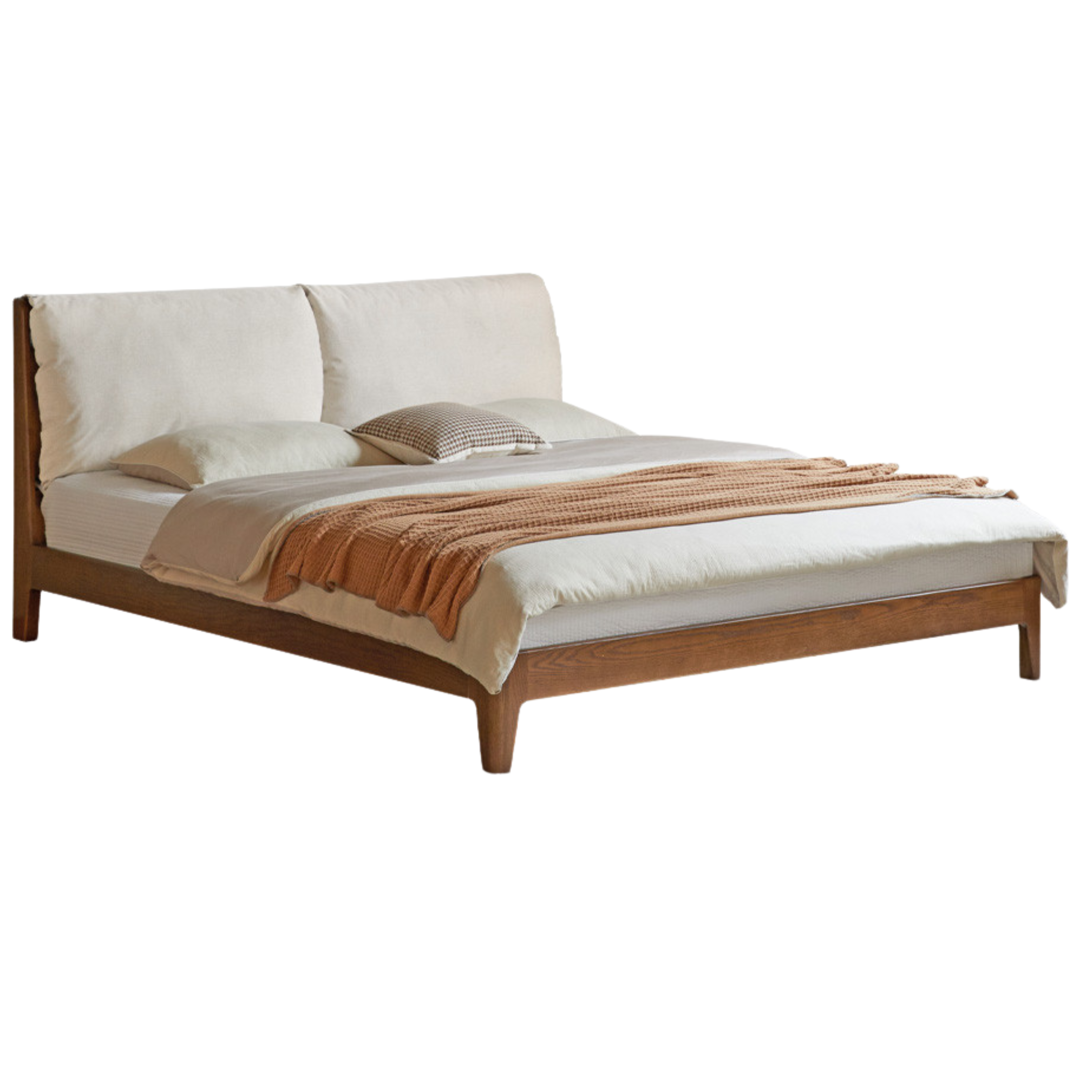 Oak Solid Wood Fabric Soft Bed