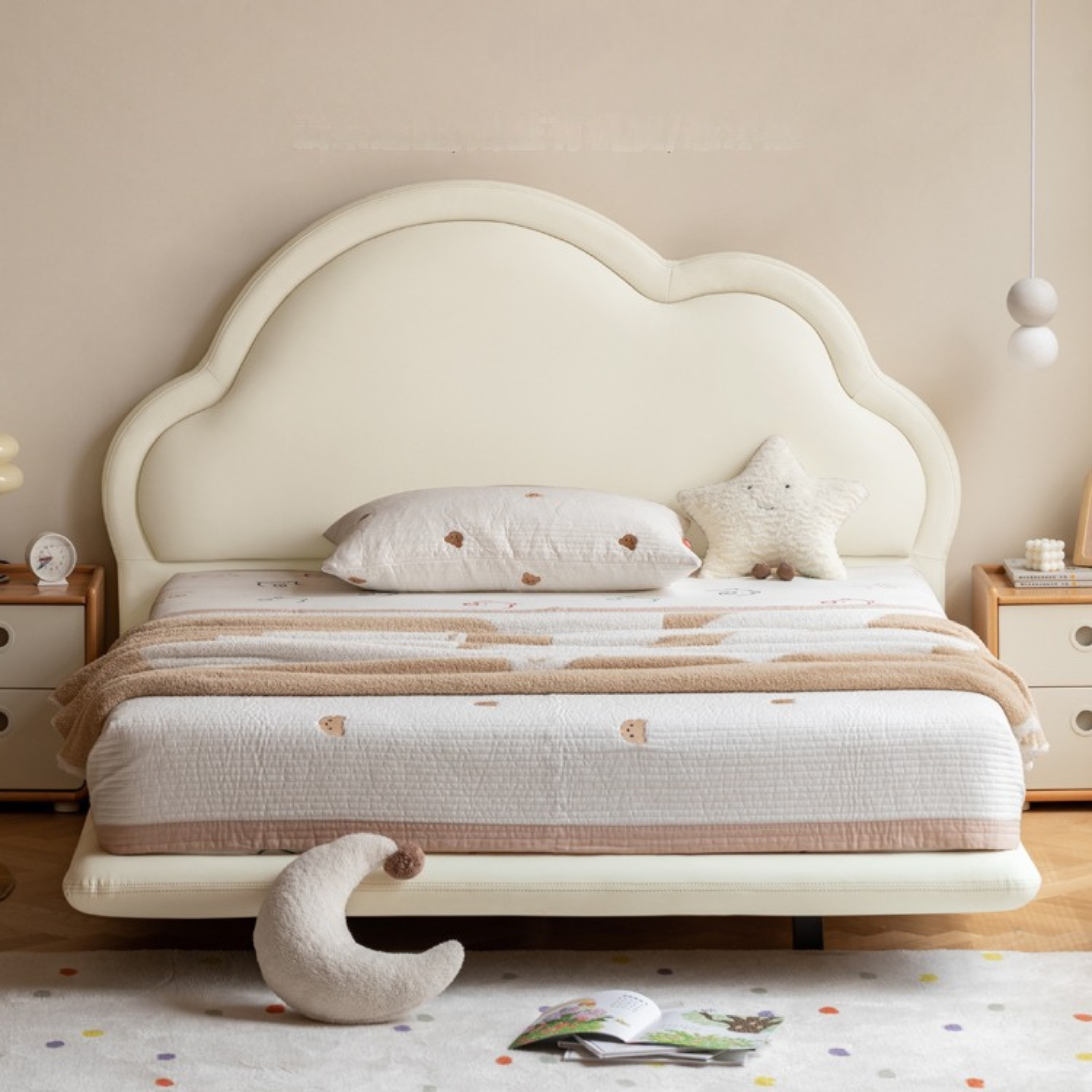 Сream style Organic Leather kid's Cloud Bed, suspended bed<