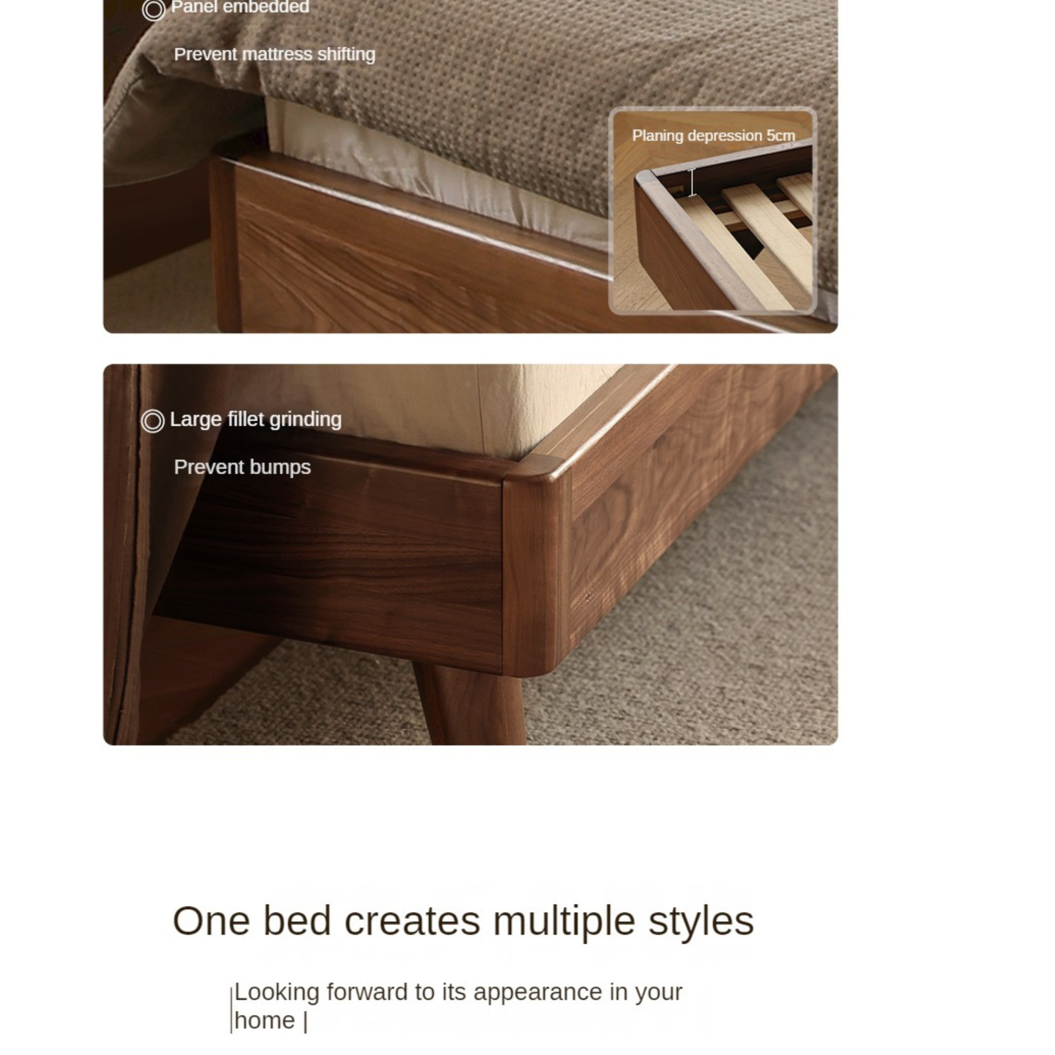 Black Walnut, Sandalwood Solid Wood Leather,Technology Cloth Bed