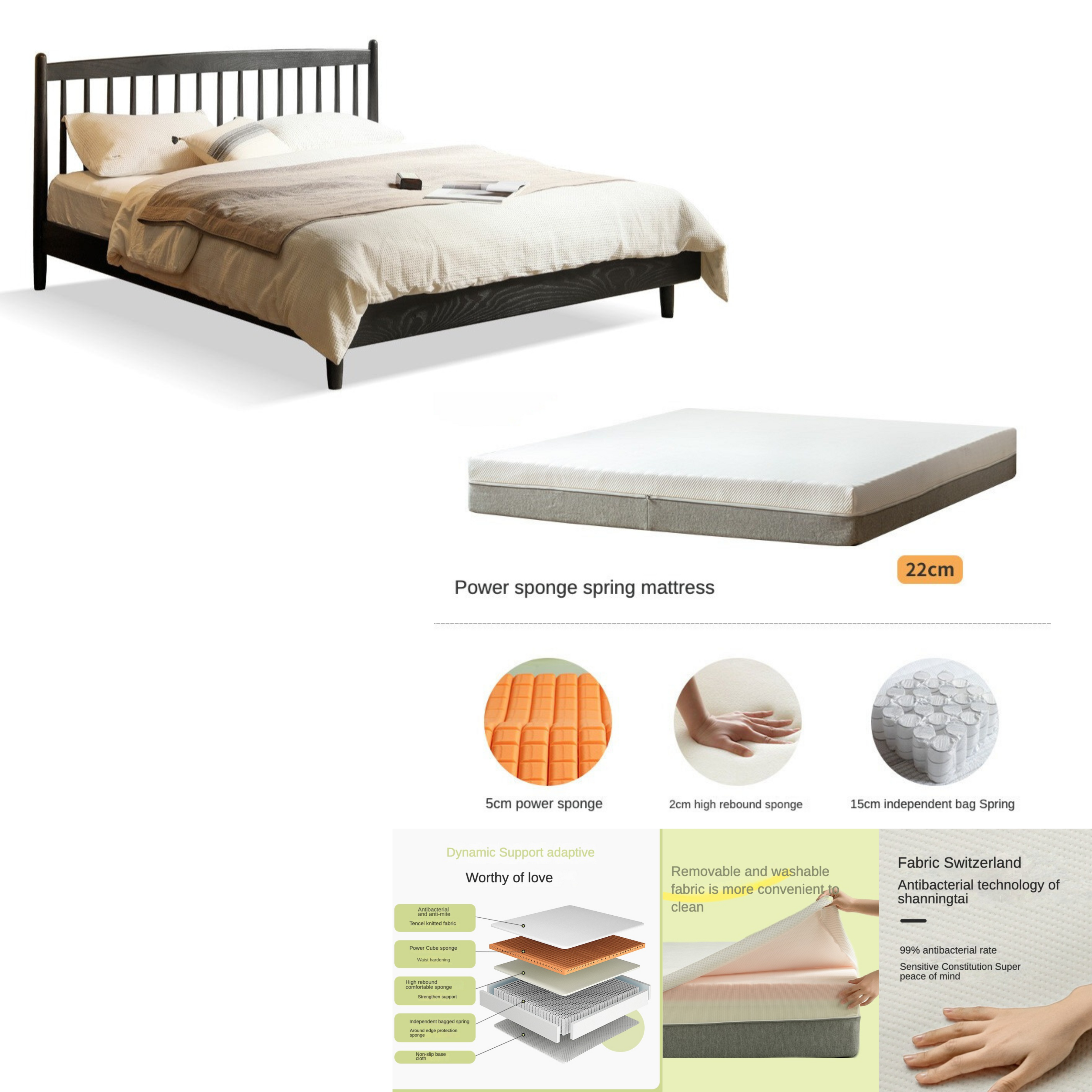 Oak Solid Wood Vintage Bed