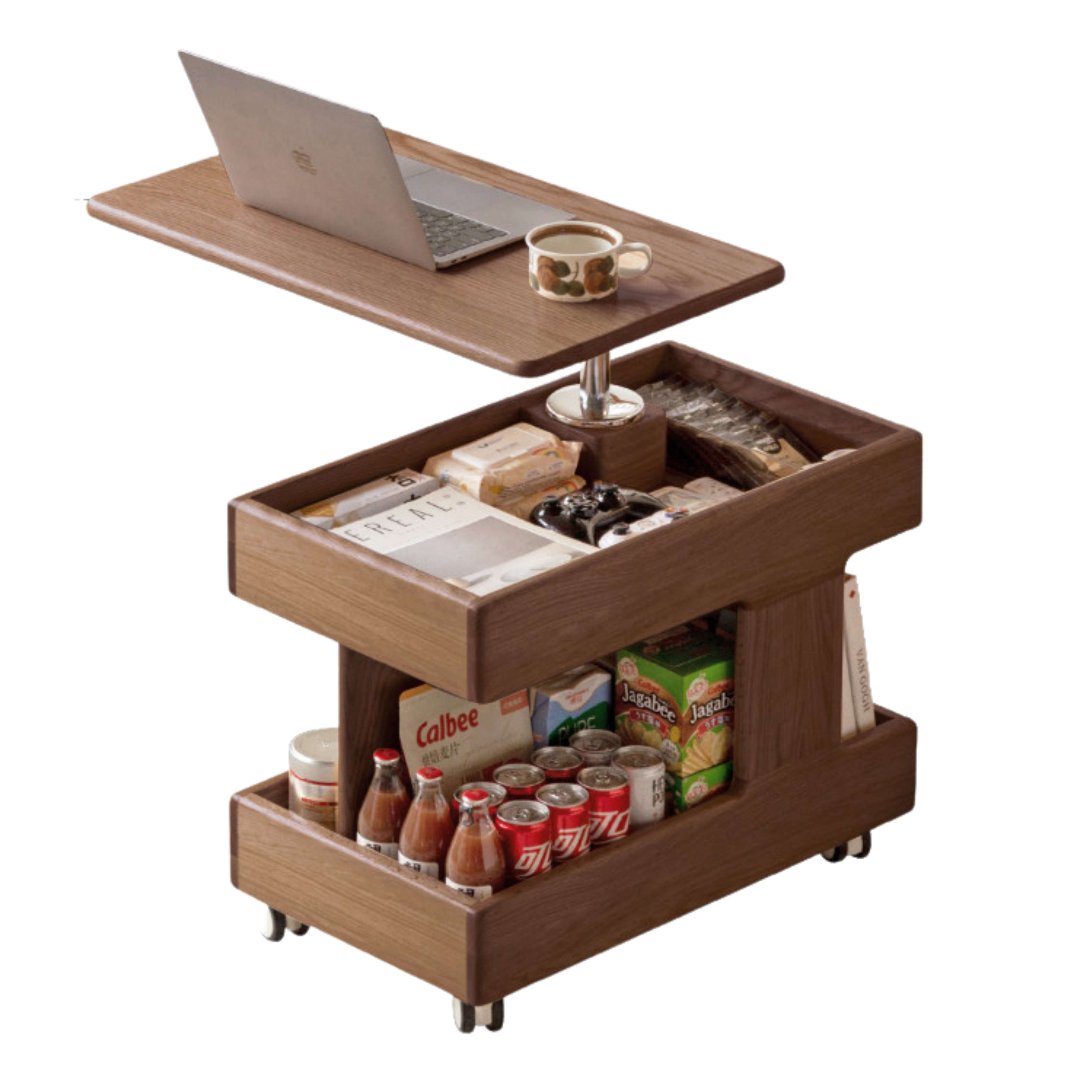 Oak, Cherry, Black Walnut, Ash Solid Wood Rotating Mobile Side Table