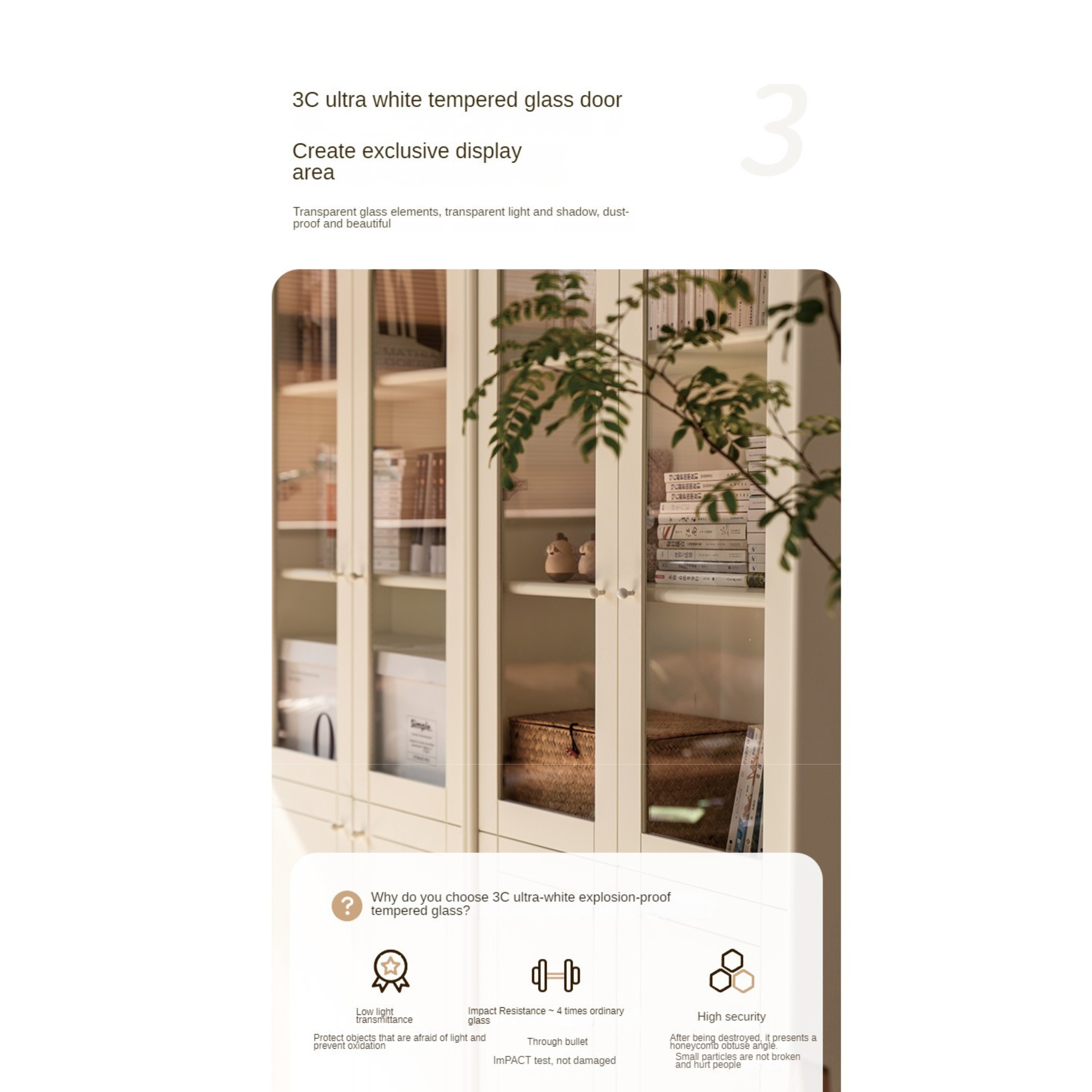 Poplar Solid Wood Bookcase White With Glass Door Whole Wall Combination French Cream Style