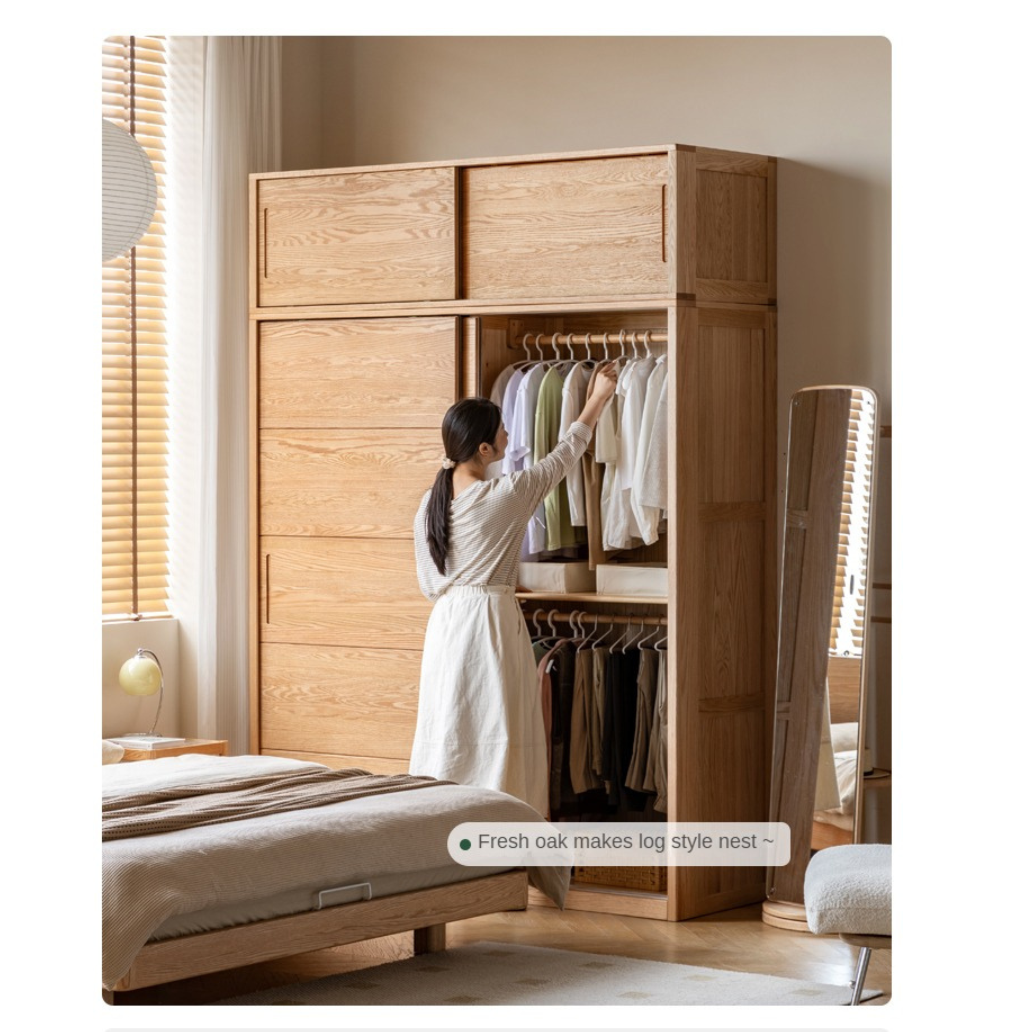 Oak, Pine Solid Wood Sliding Door Wardrobe.