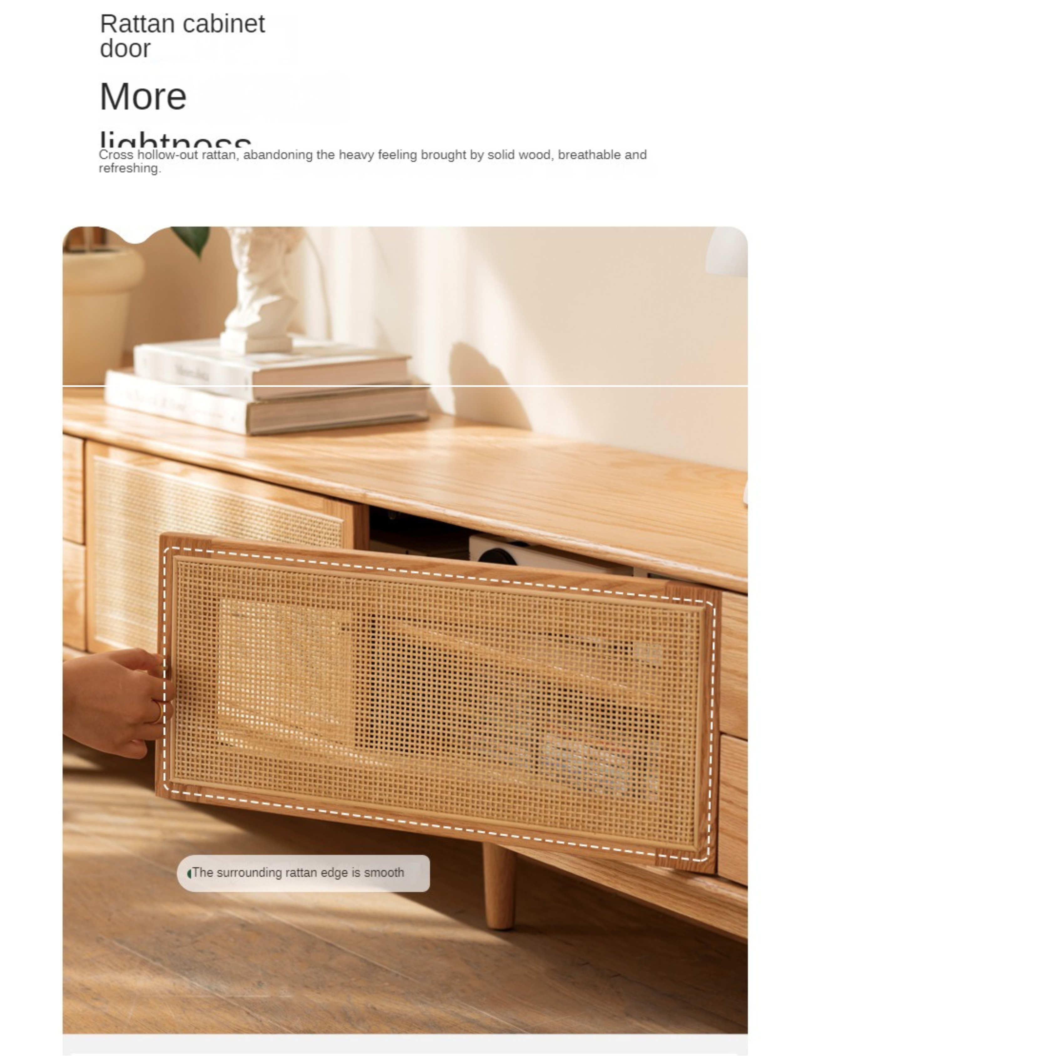 Oak Solid Wood Rattan TV Cabinet