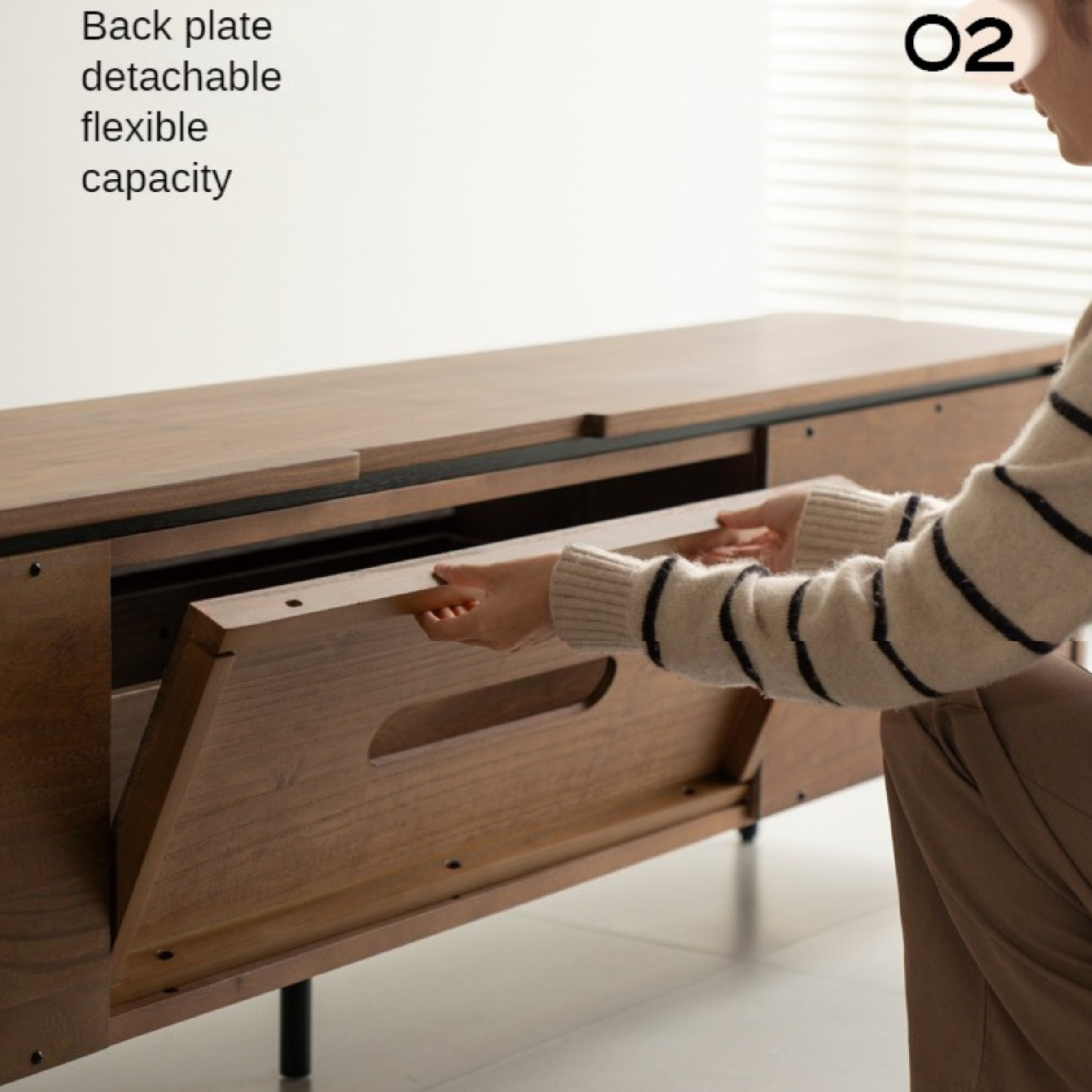 Black Walnut Solid Wood Italian Light Luxury TV Cabinet.