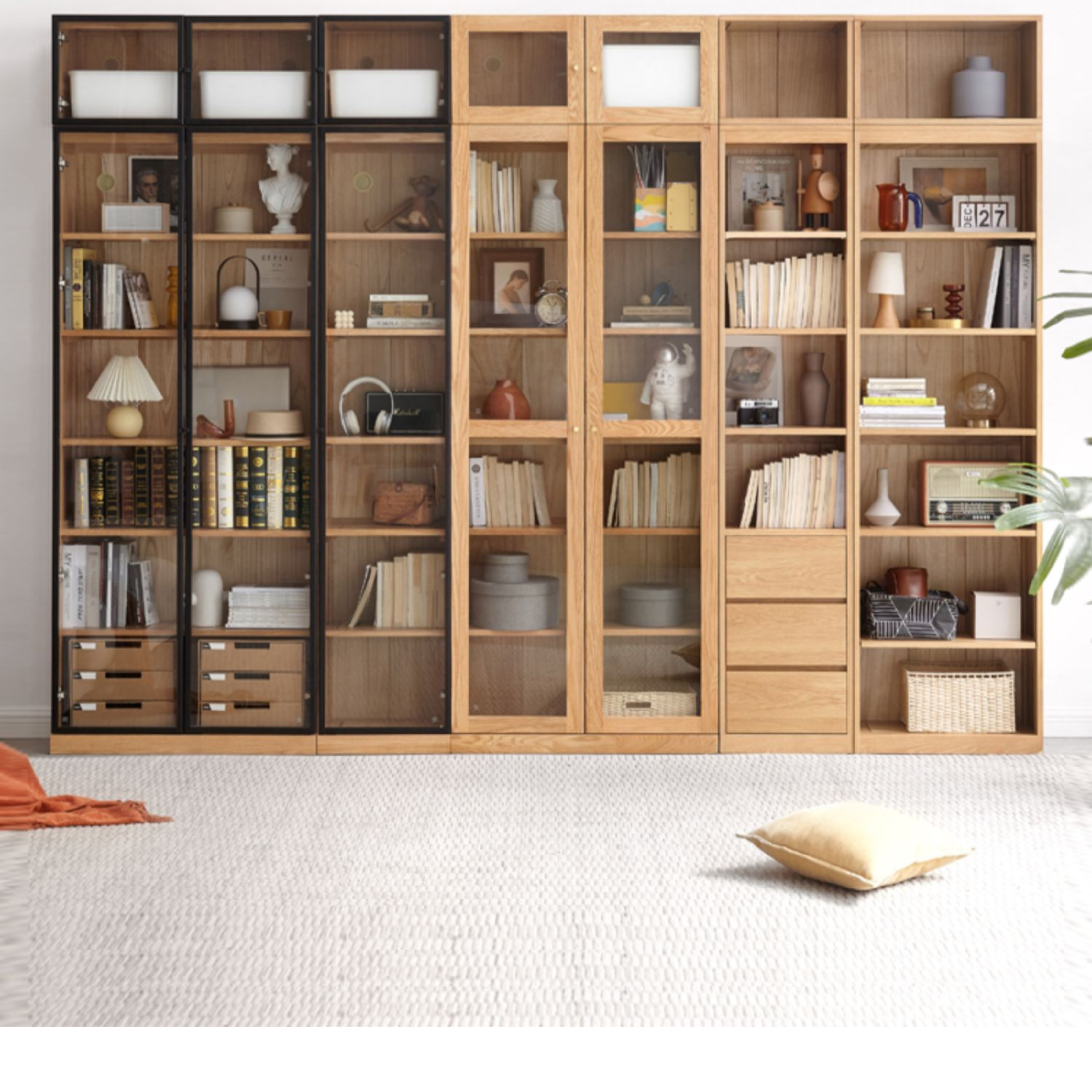 Oak, Cherry, Black Walnut Solid Wood Top Cabinet Combination Bookcase