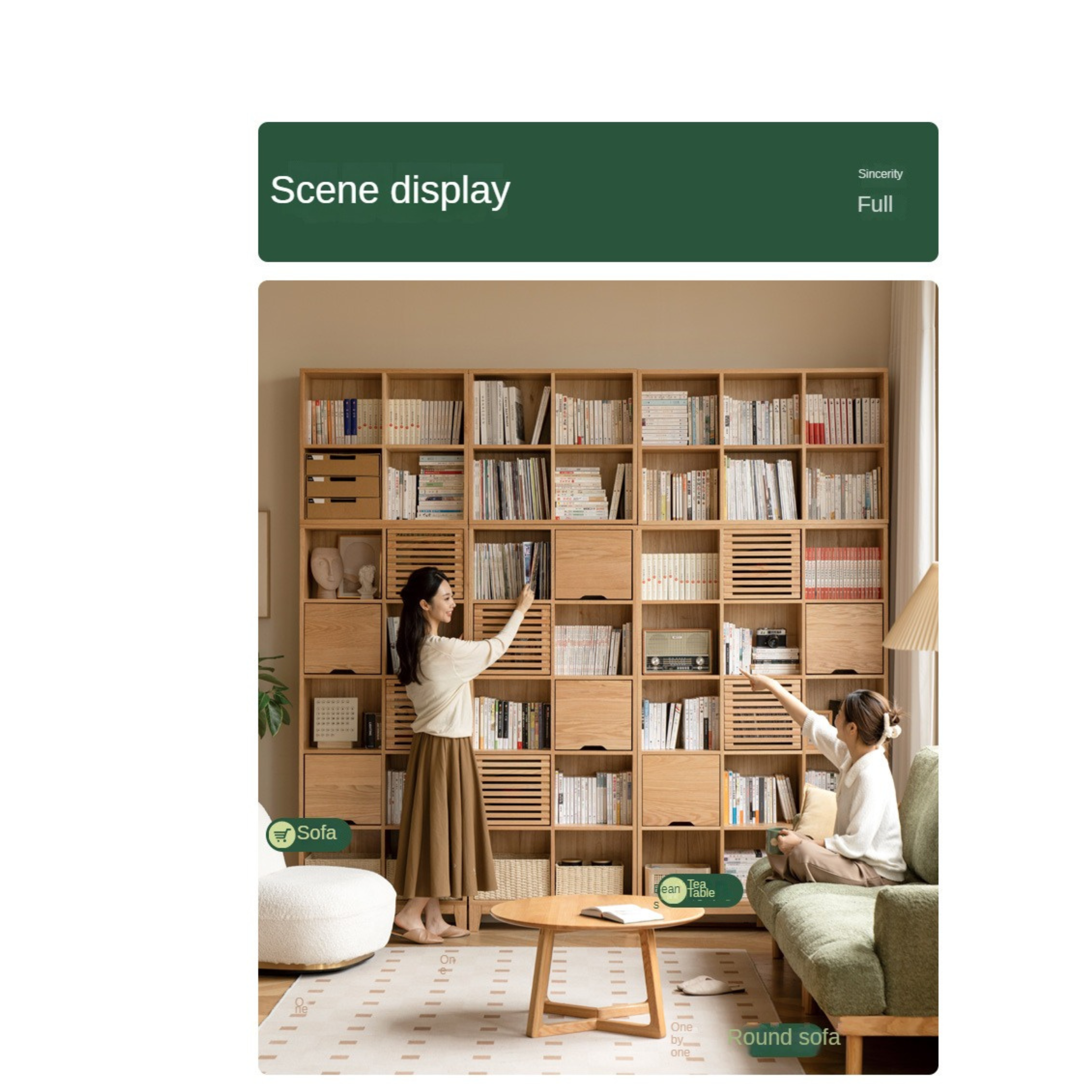 Oak Solid Wood Floor To Ceiling Bookshelve