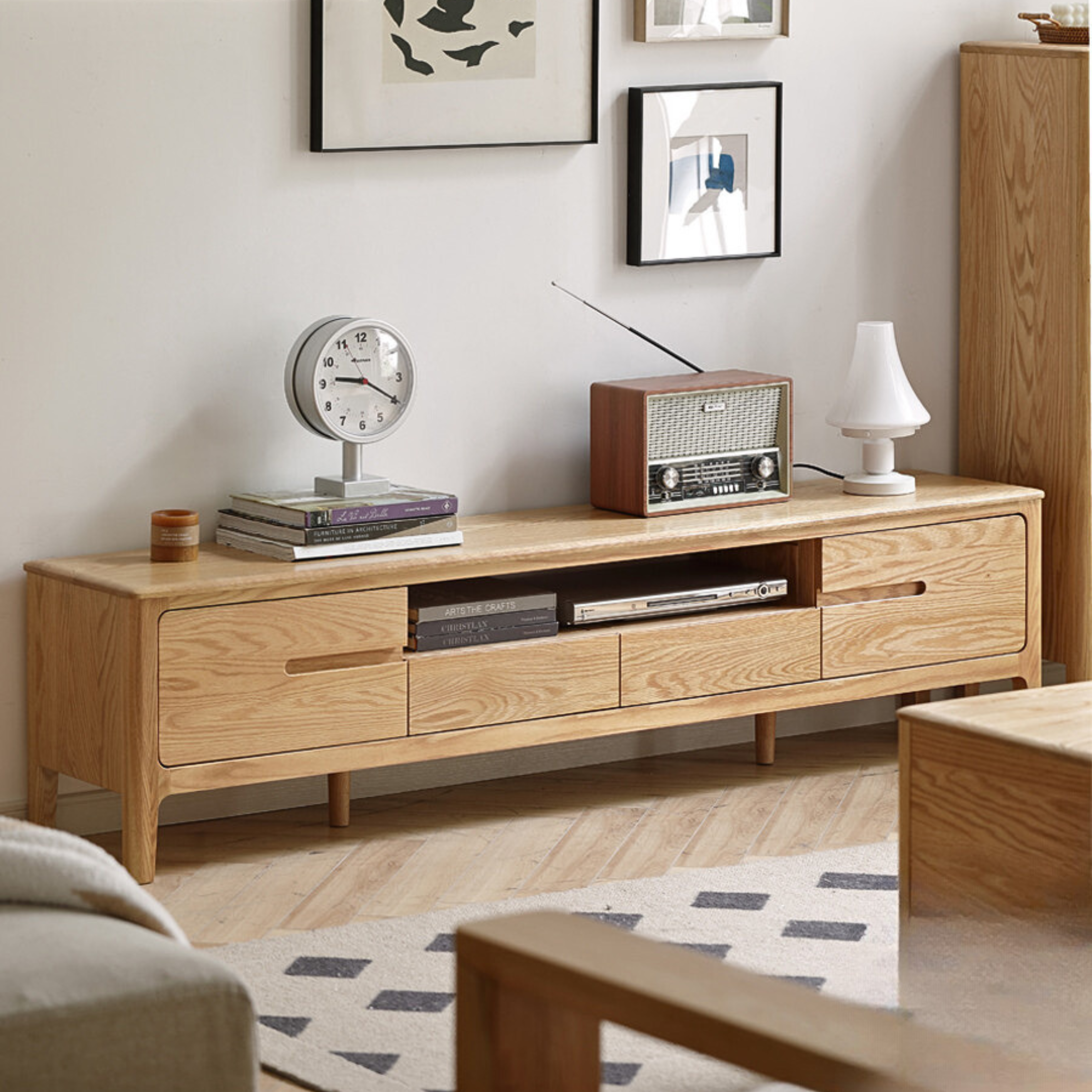Oak, Solid Rubberwood Modern TV Stand