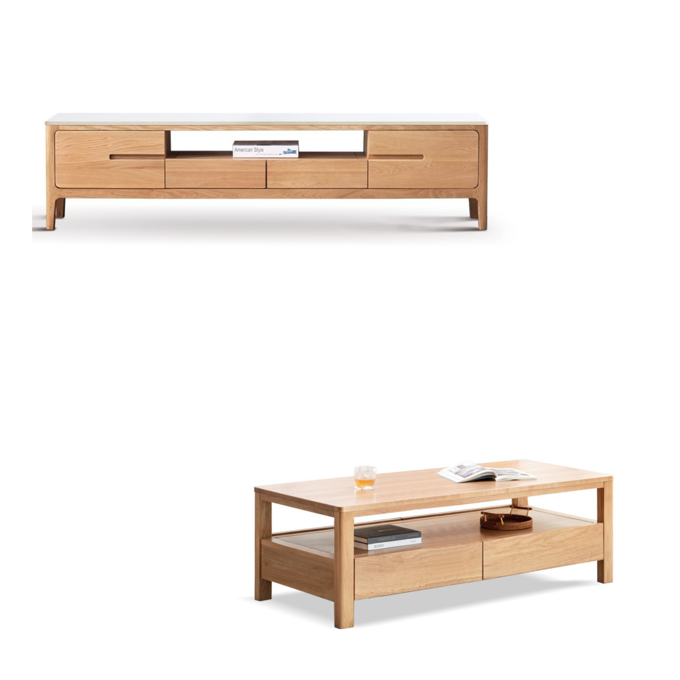 Oak, Solid Rubberwood Modern TV Stand