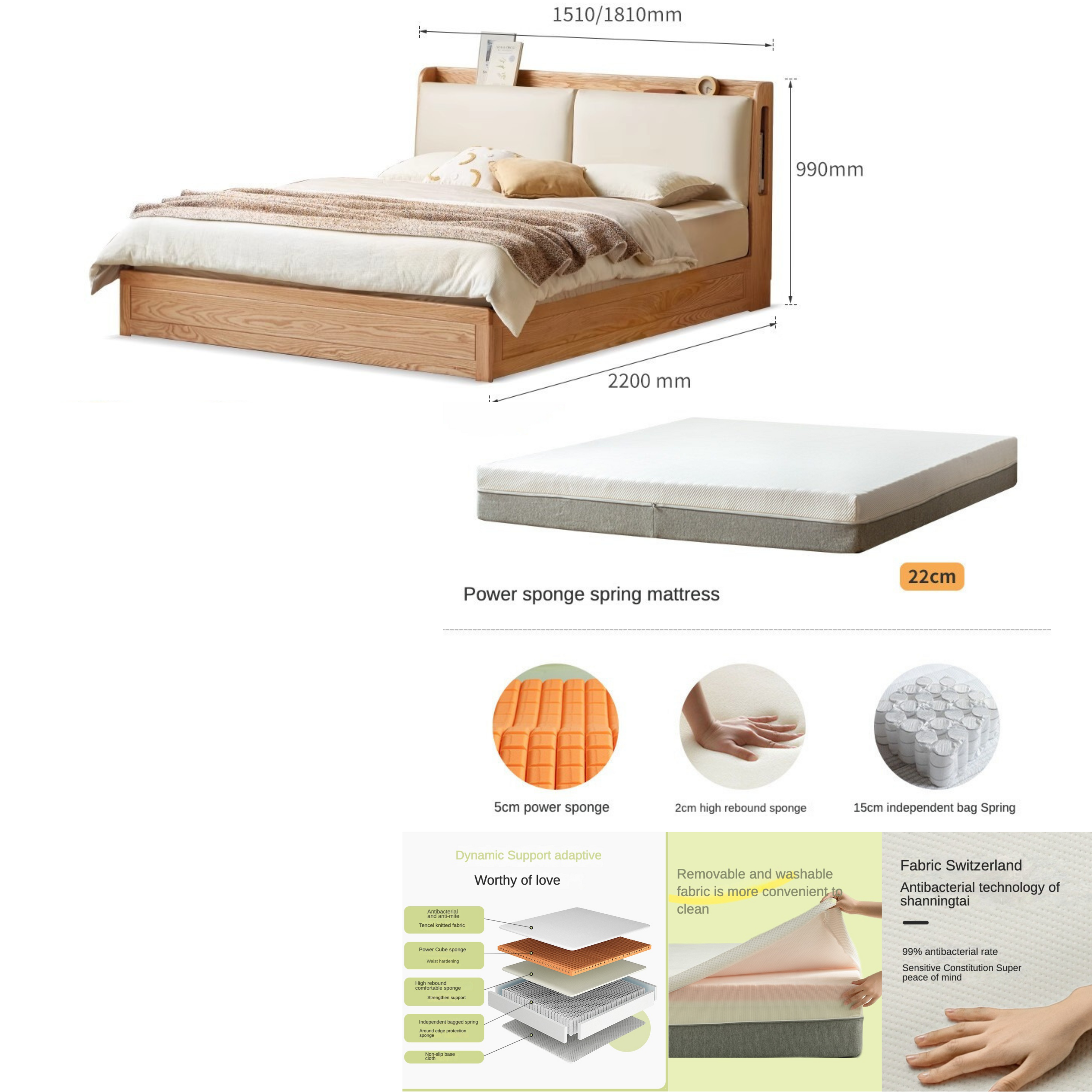 Oak Solid Wood Box Bed Storage Technology Cloth