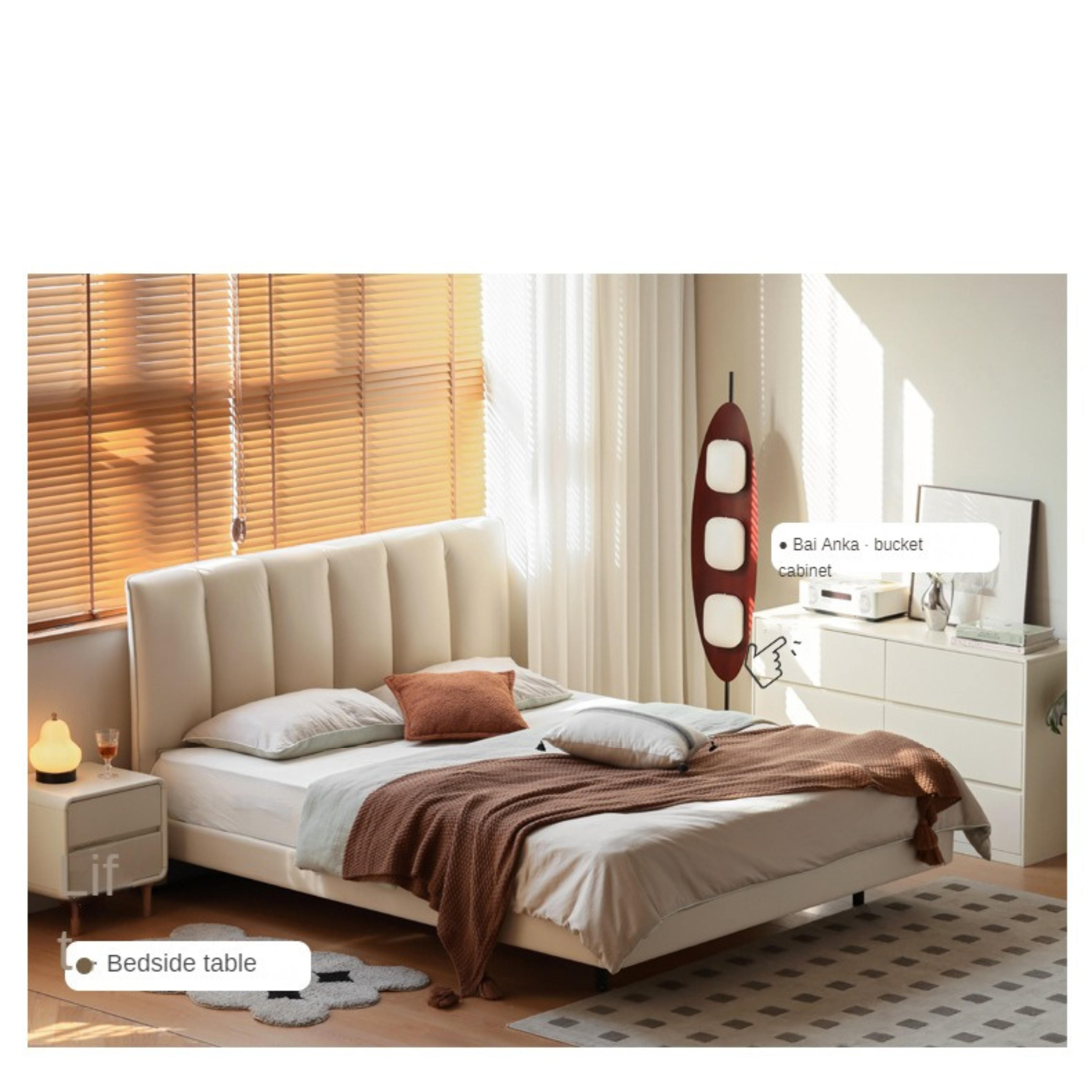 Genuine Leather Suspended Light Luxury Cream Style Bed