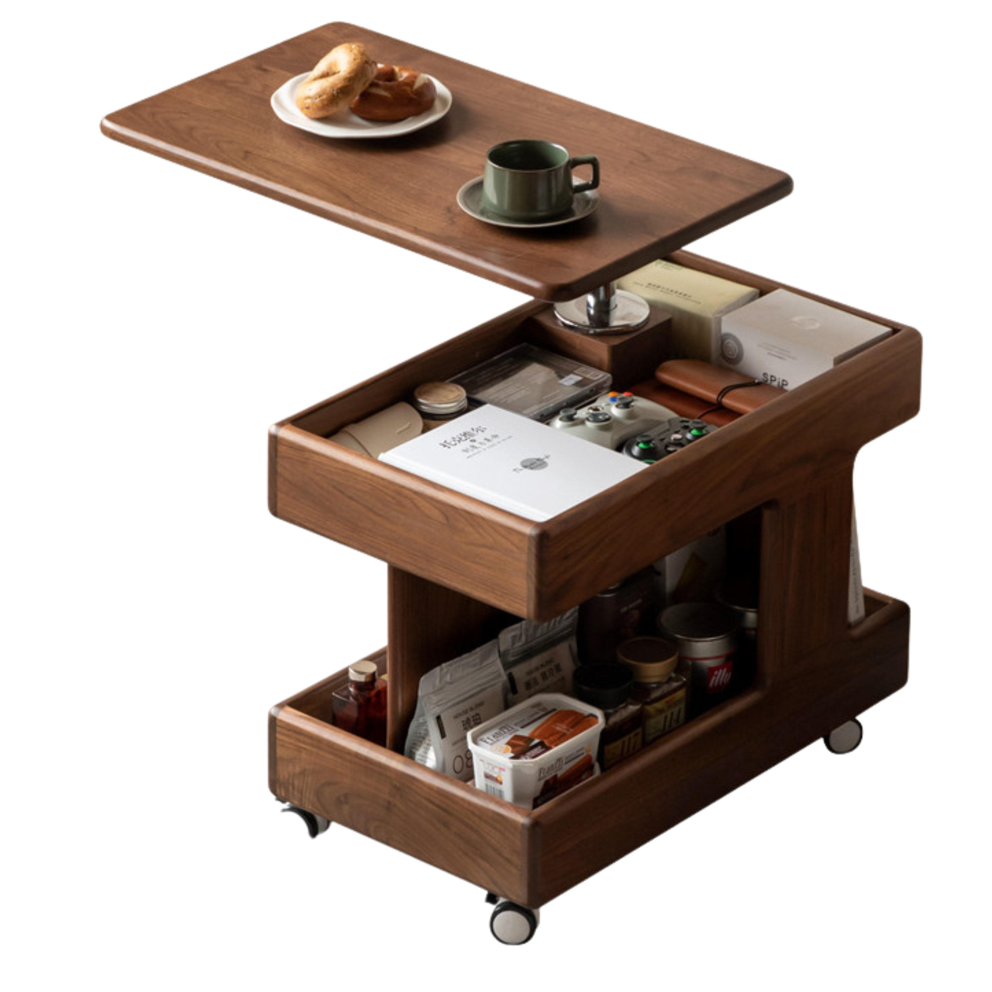 Oak, Cherry, Black Walnut, Ash Solid Wood Rotating Mobile Side Table