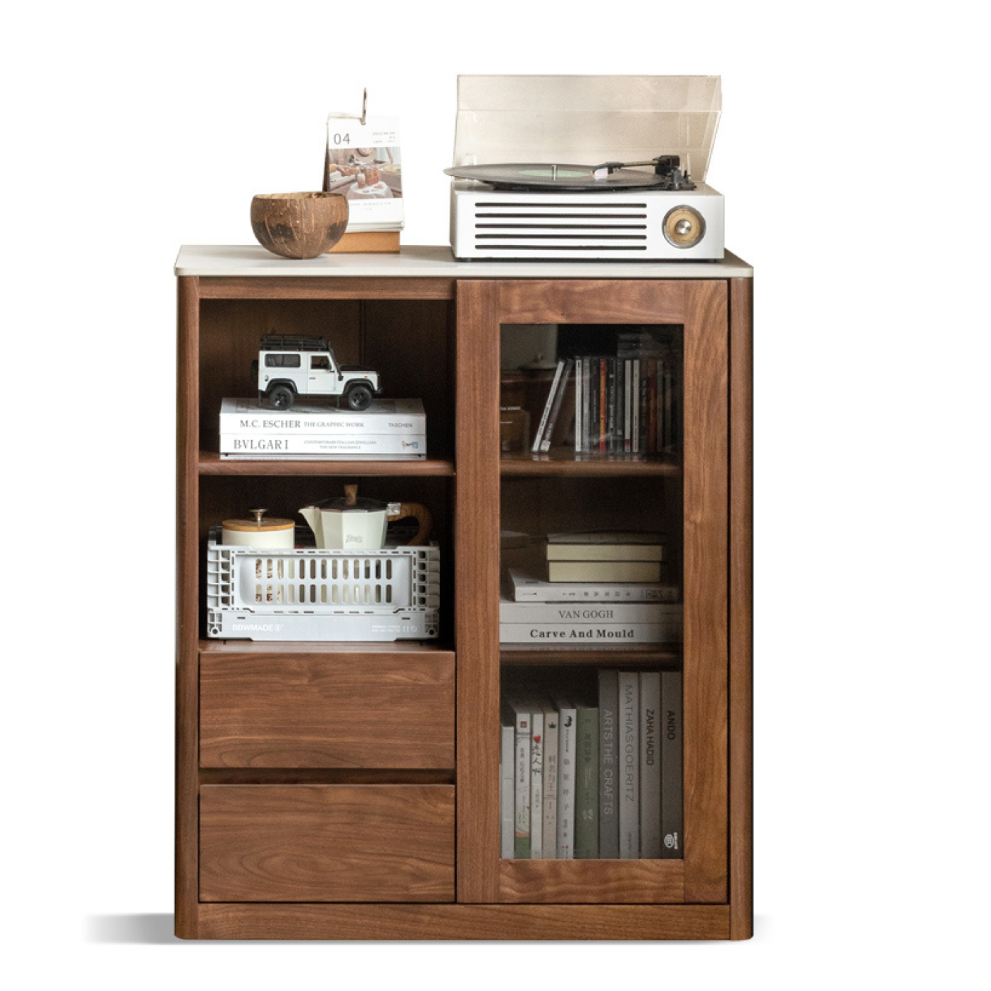Black Walnut, Sandalwood Solid Wood Rock Slab Side Cabinet