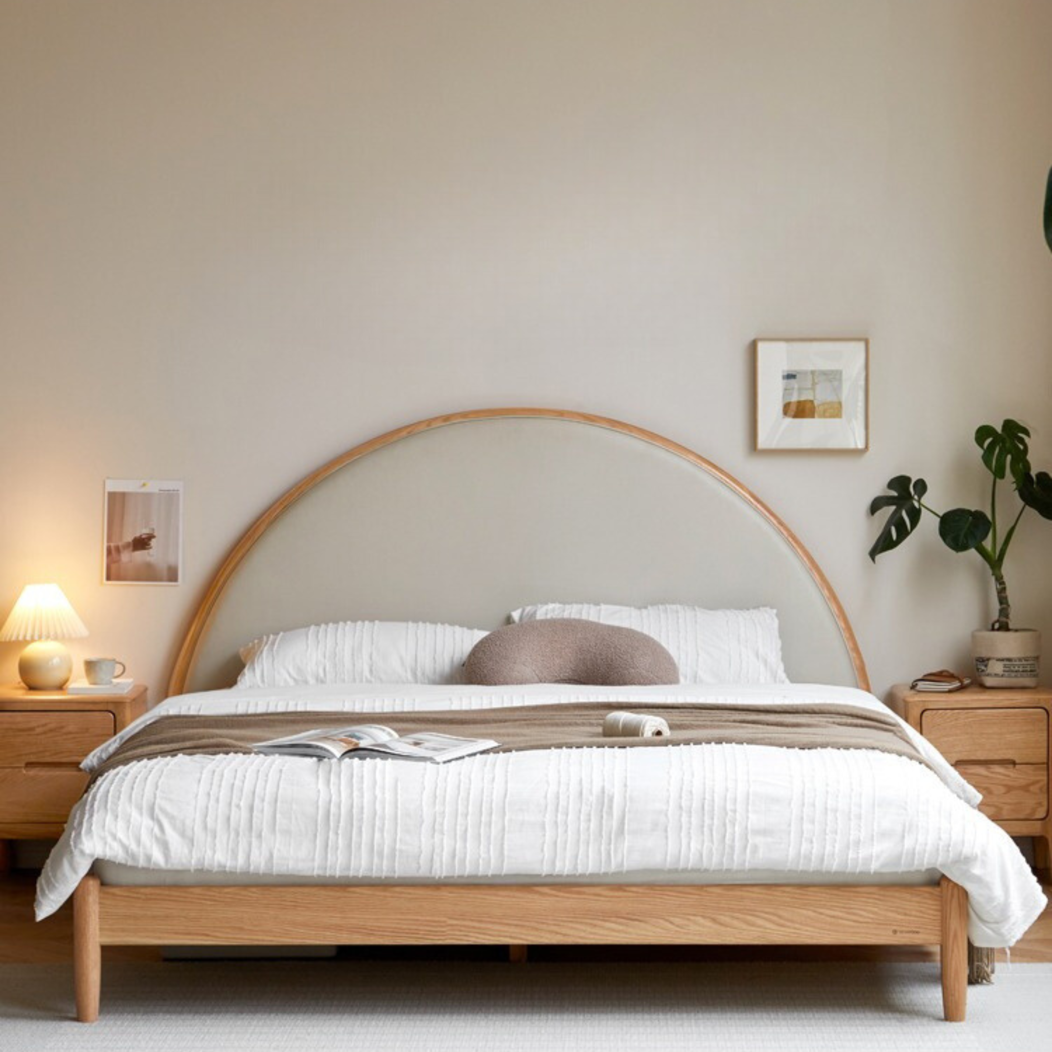 Oak Solid Wood Sunrise Bed Technology Cloth
