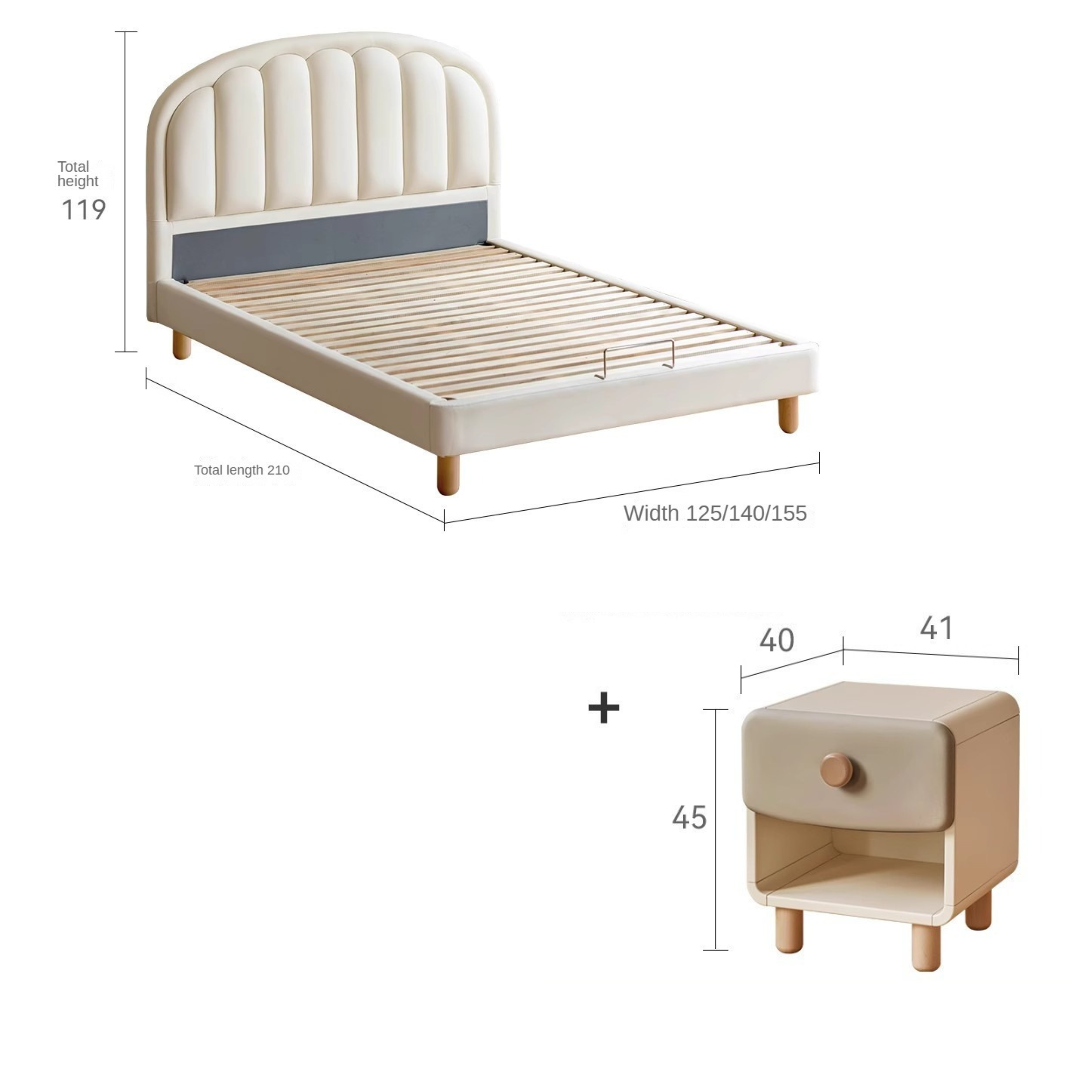 Children's Bed Modern Simple White Cream organic leather<
