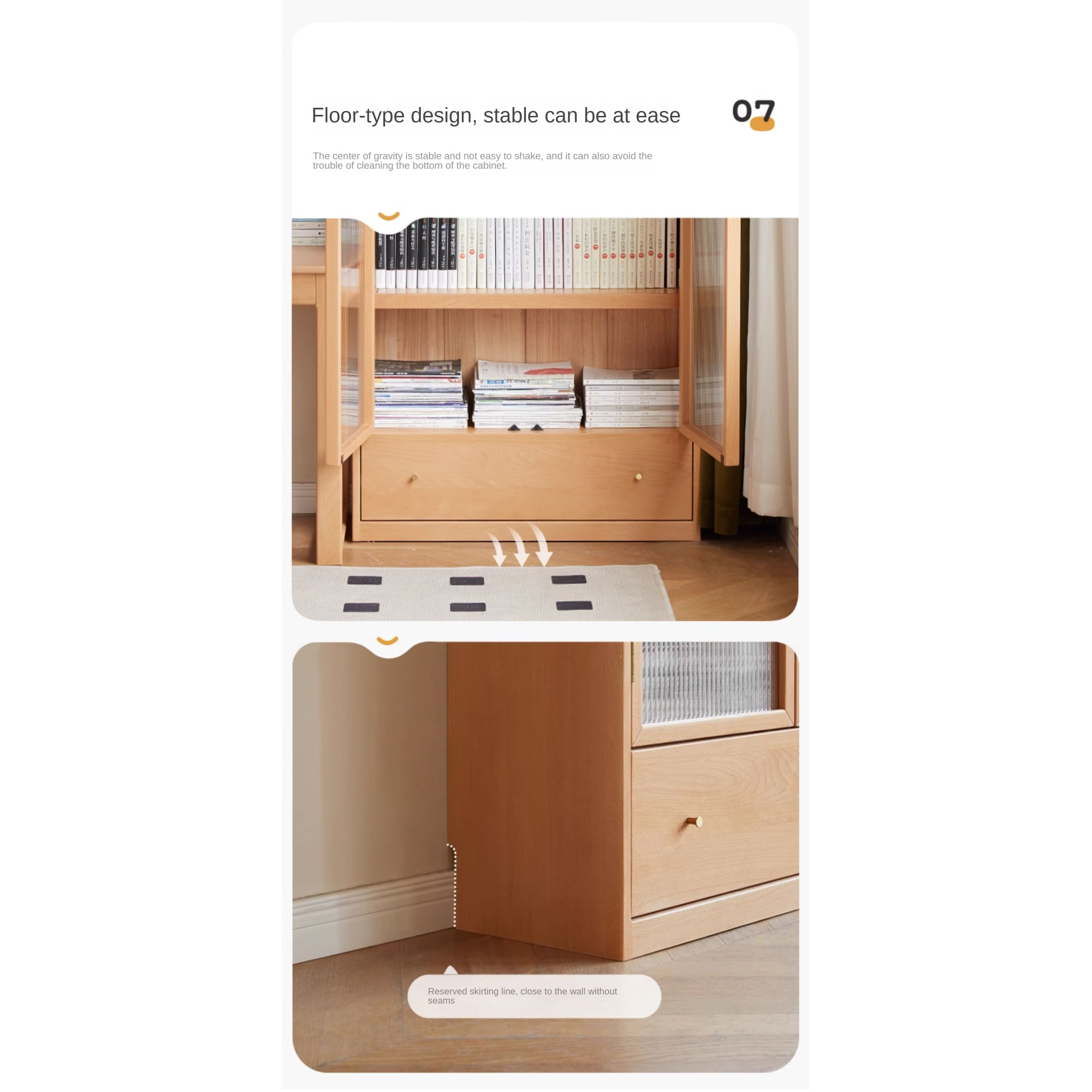 Beech European Solid Wood Bookshelf, Glass Door Storage Display Cabinet