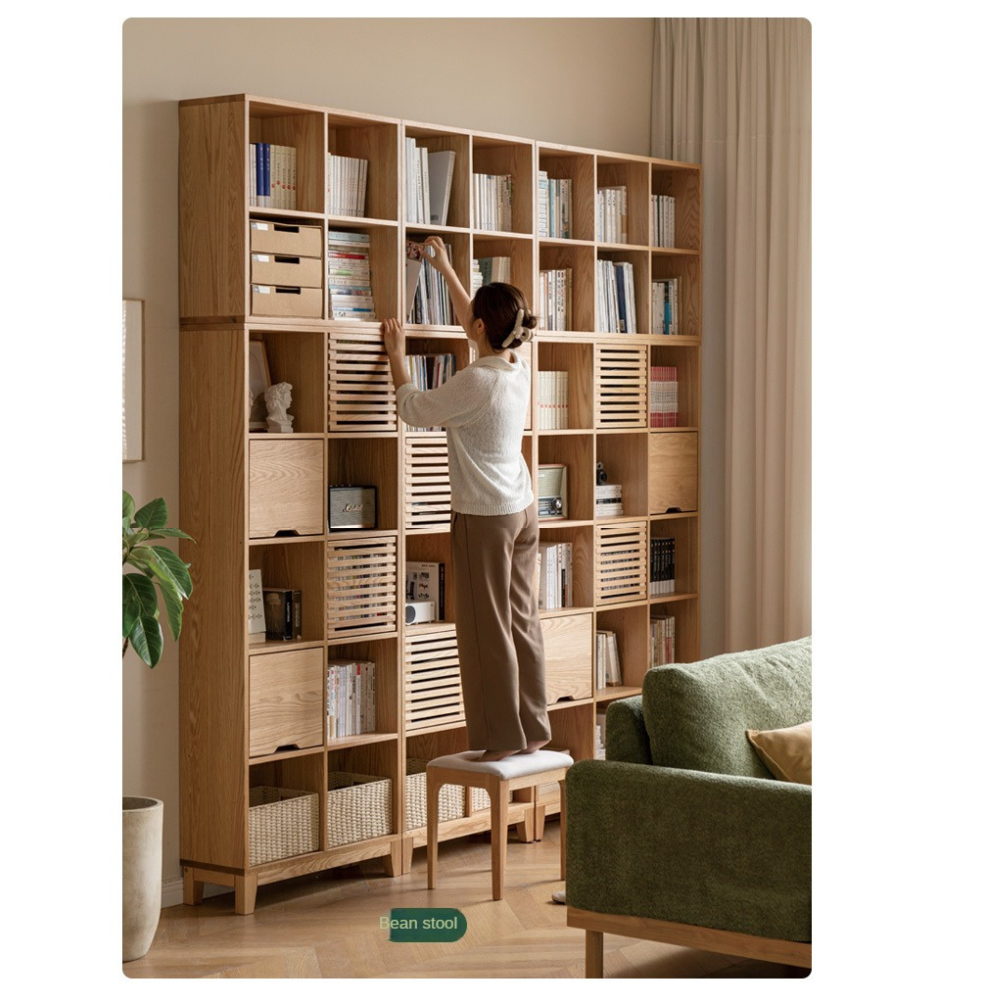 Oak Solid Wood Floor To Ceiling Bookshelve