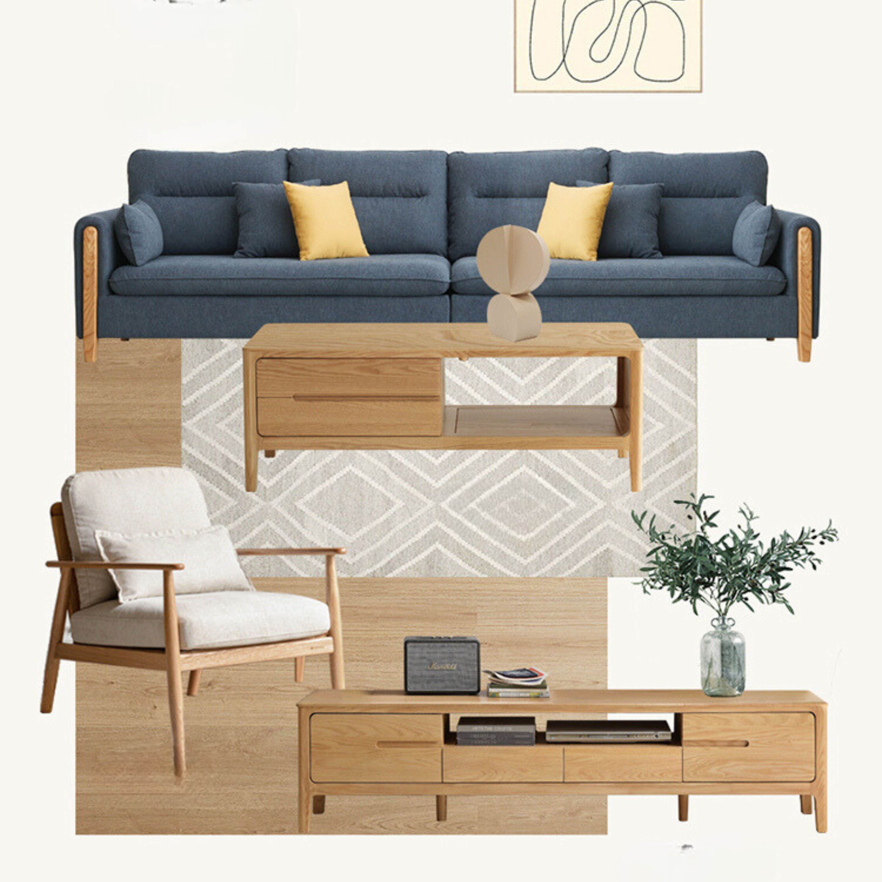 Oak Solid Wood Four-drawer TV Stand.