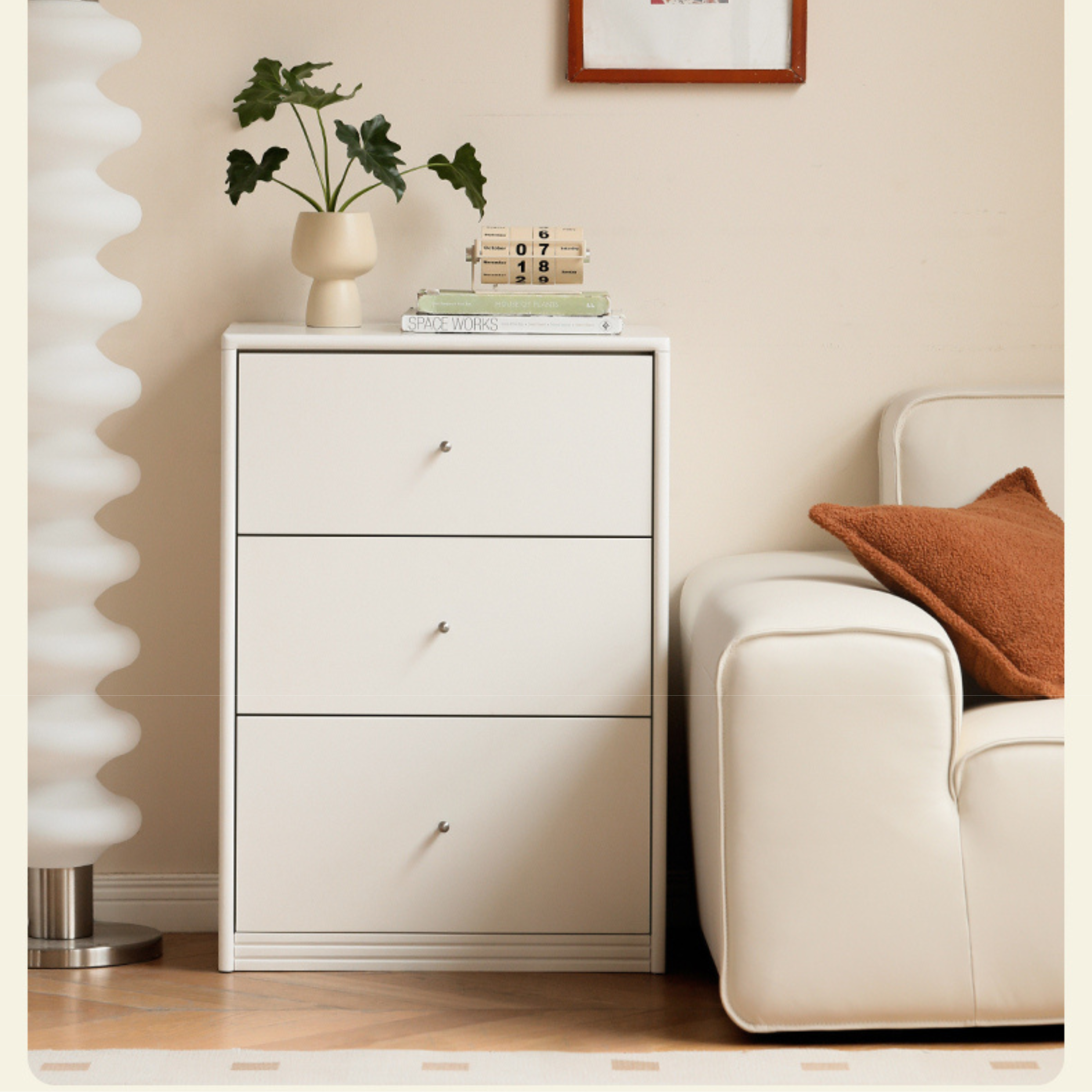 Poplar Solid Wooden Bookcase Cream White Free Combination Glass Door Display Cabinet