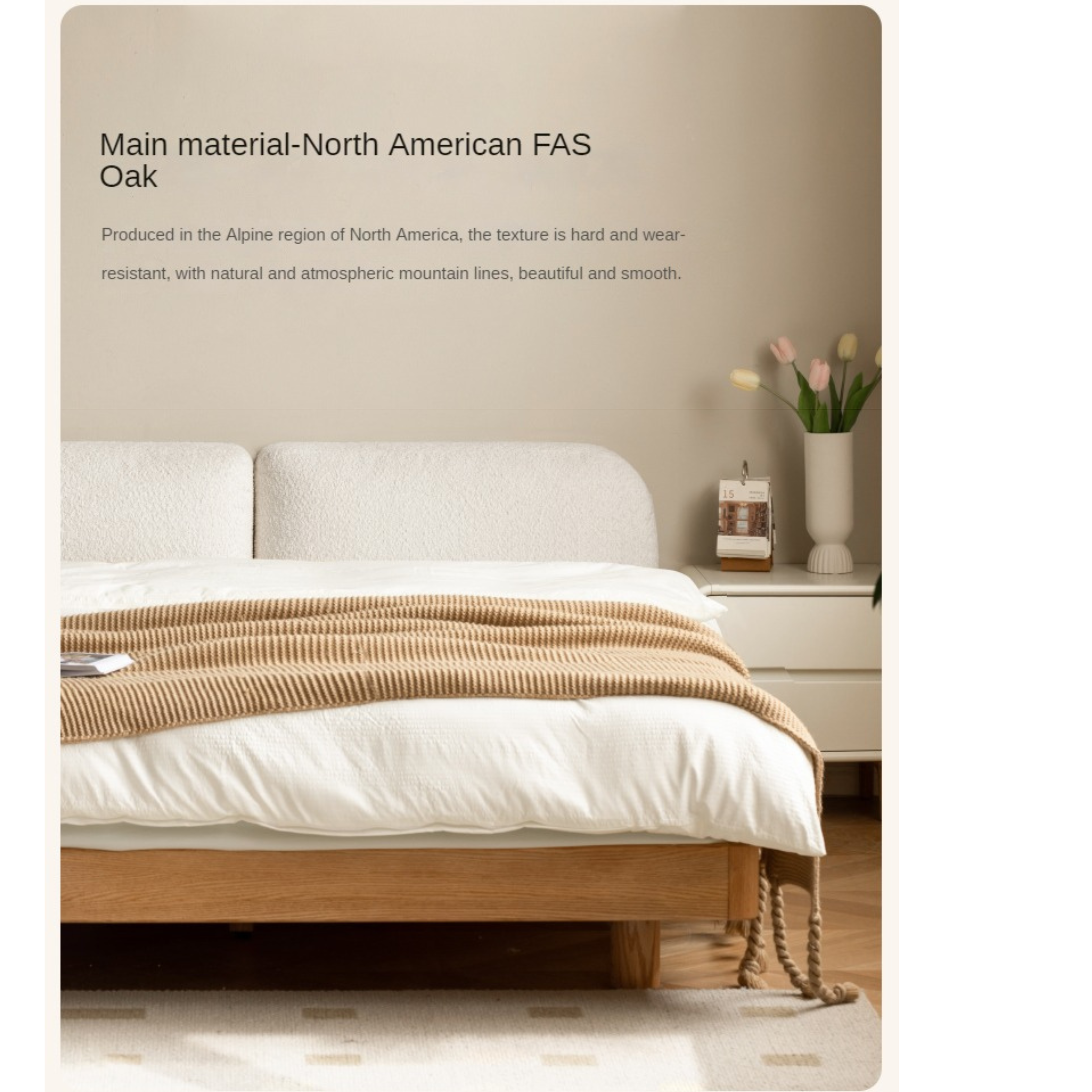 Oak Solid Wood Lamb Fleece Soft Suspension Cream Bed