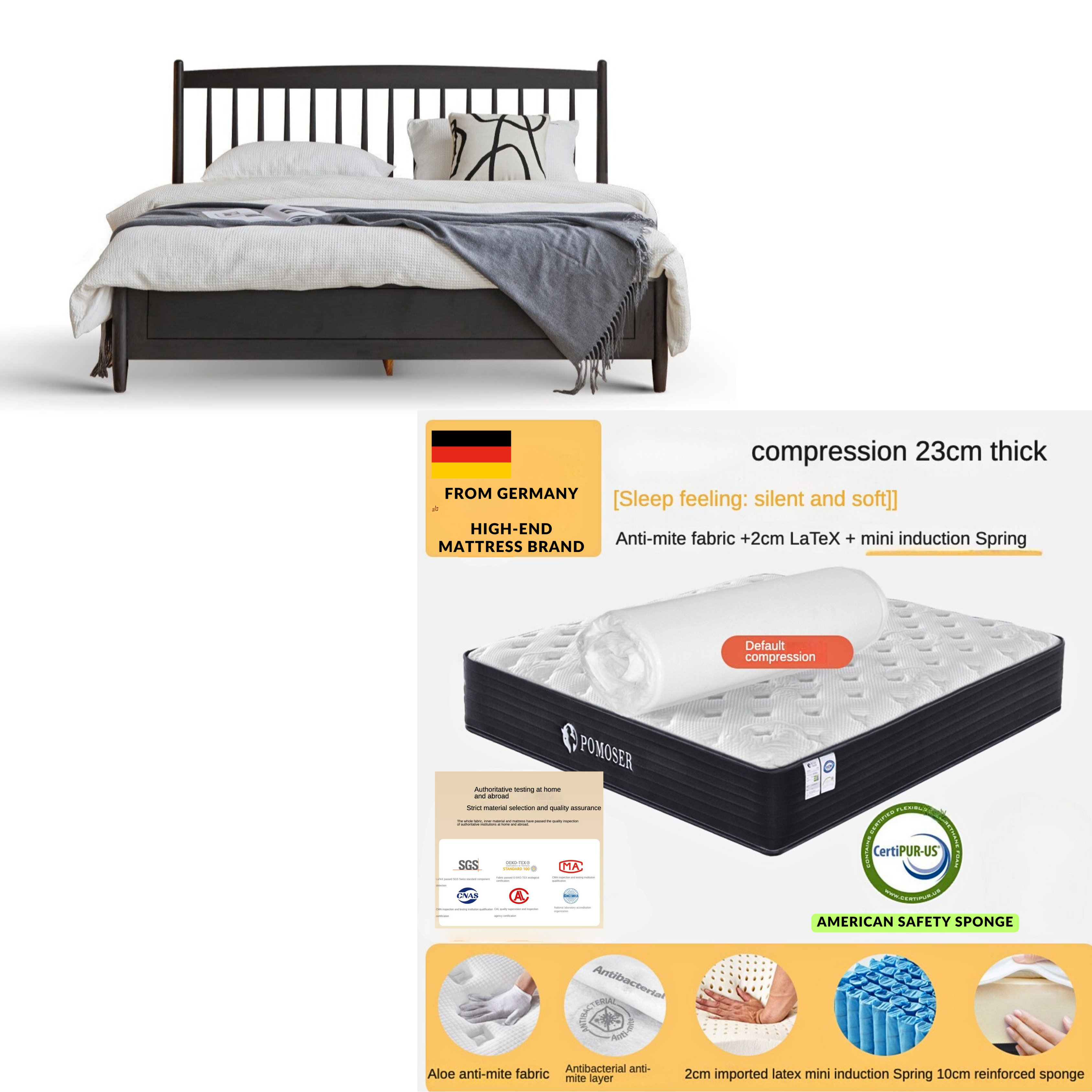 Oak Solid Wood Vintage Bed