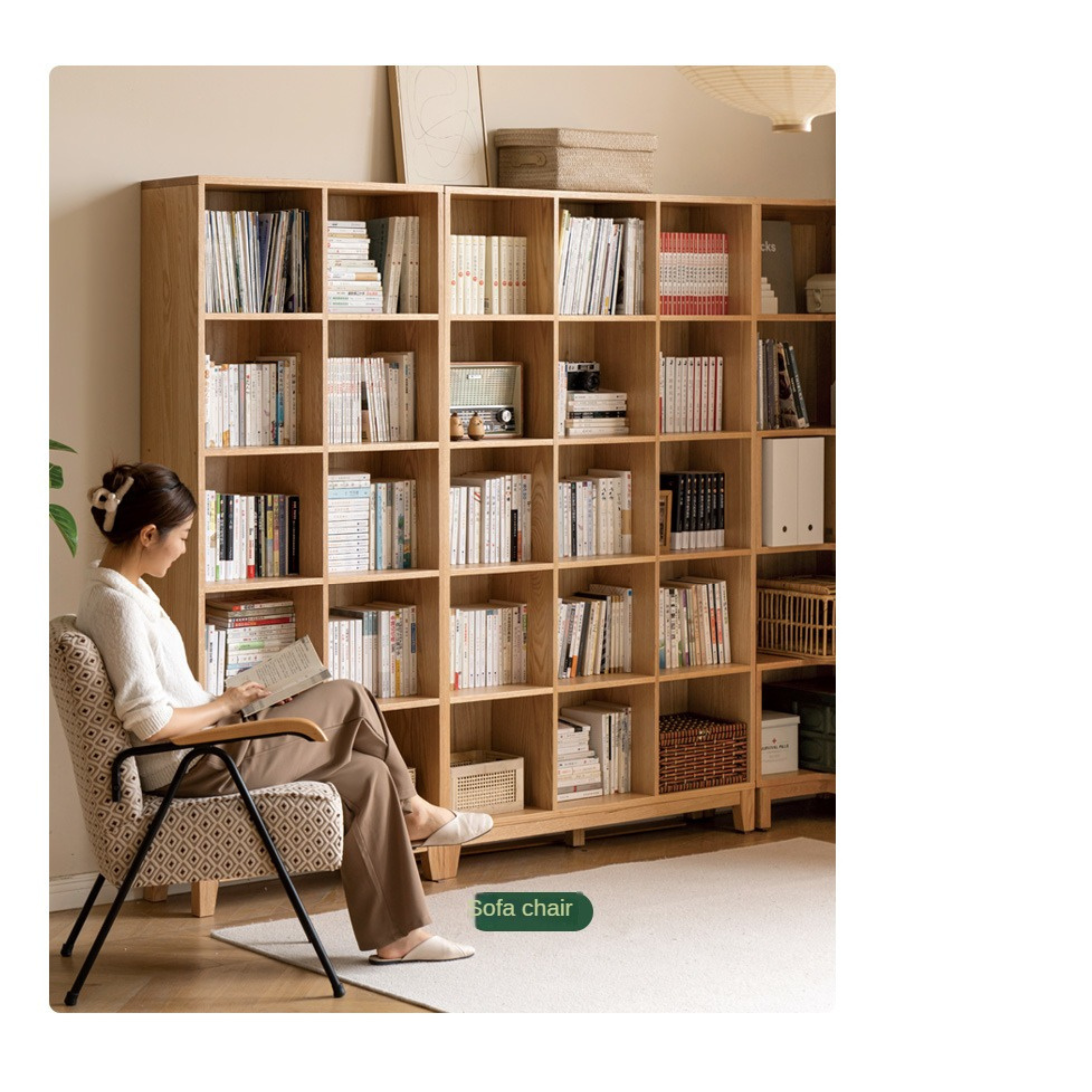 Oak Solid Wood Floor To Ceiling Bookshelve