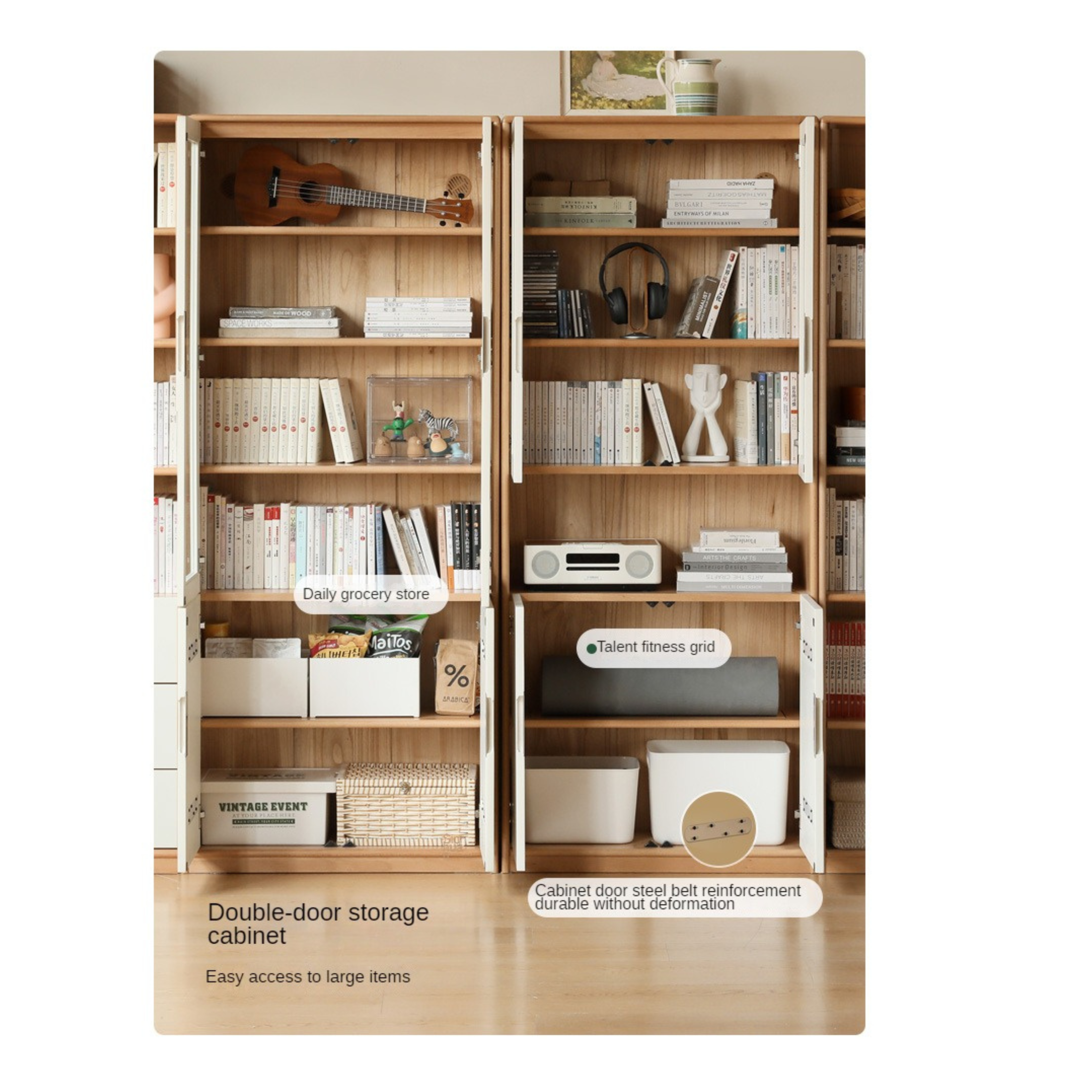 European Beech Solid Wood Bookcase Bookshelf Full Wall