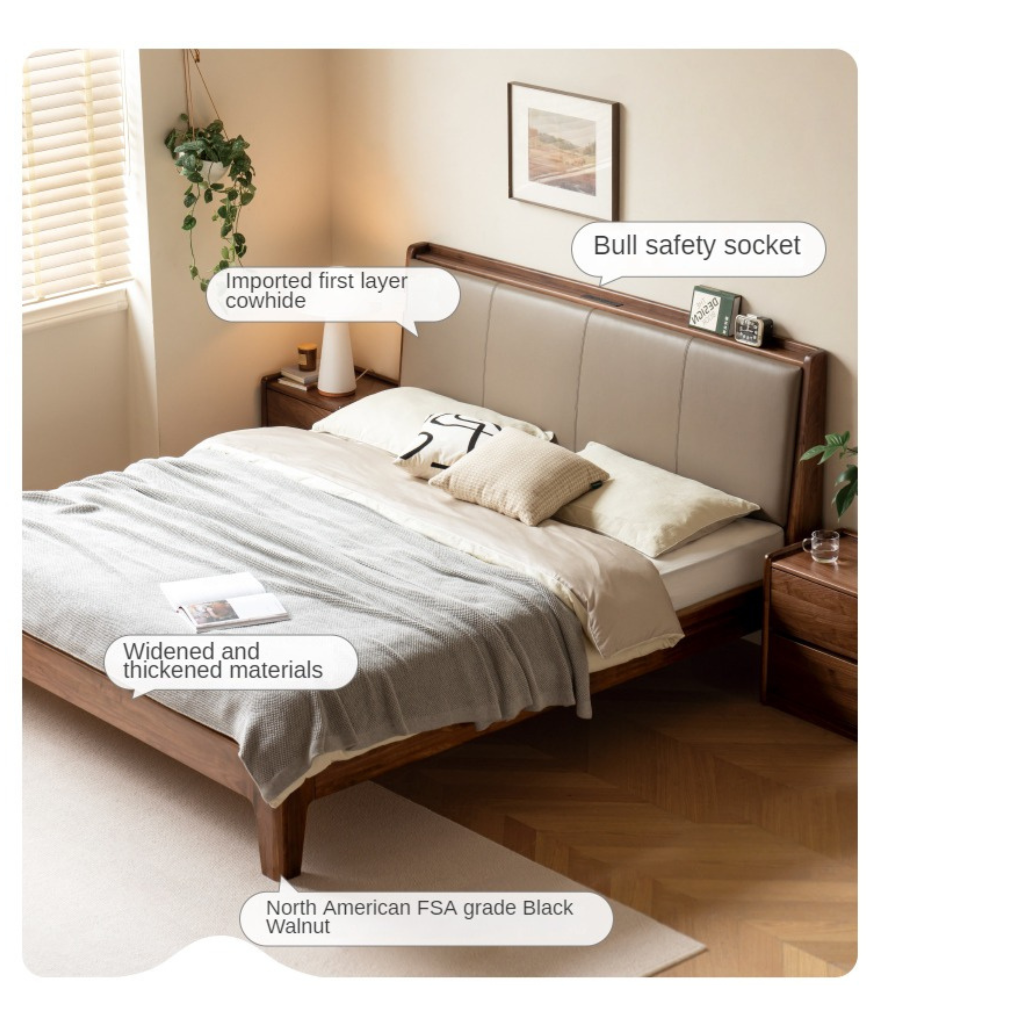 Black Walnut Solid Wood Top Layer Cowhide