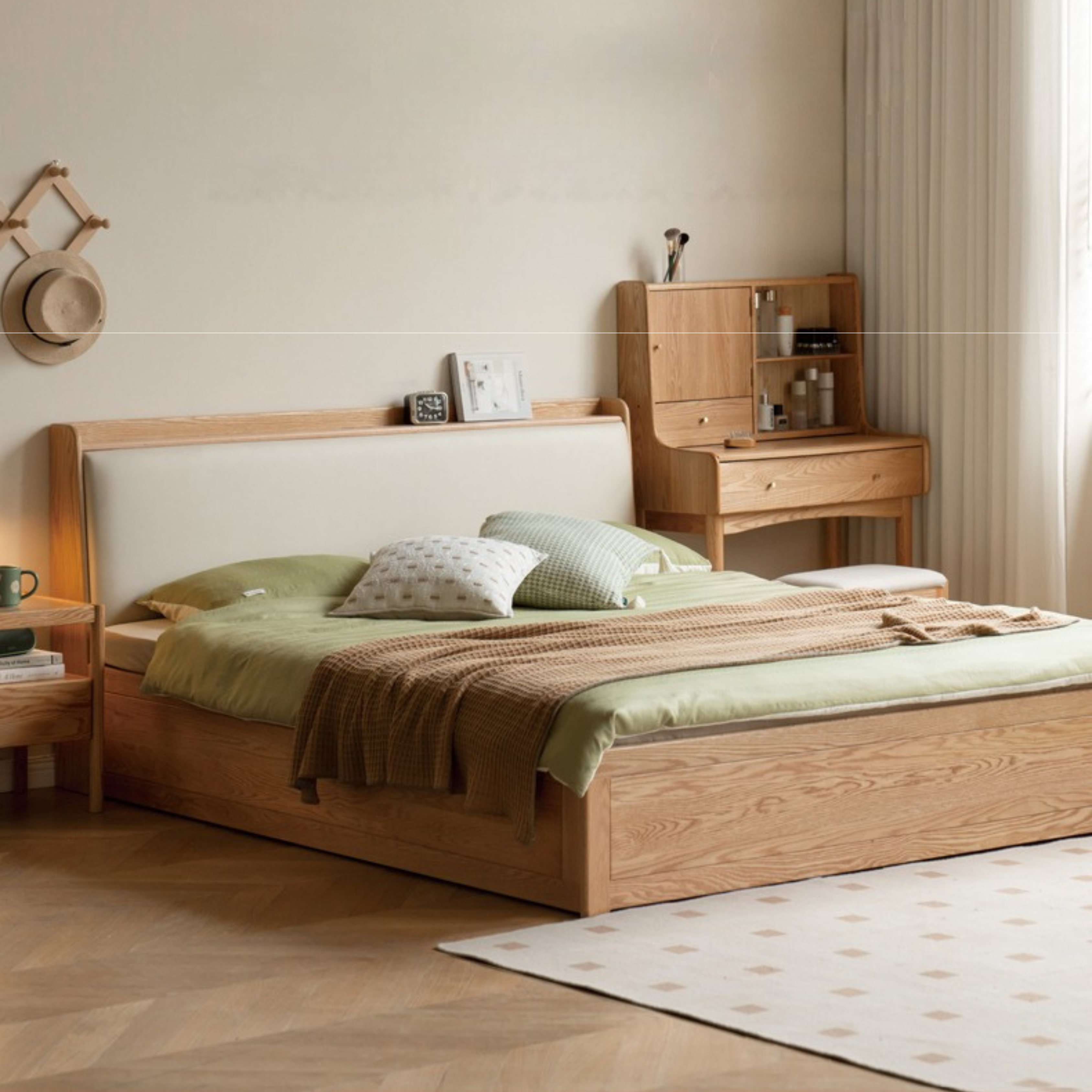 Oak Solid Wood Box Bed Storage Bed Technology Loth, Fabric