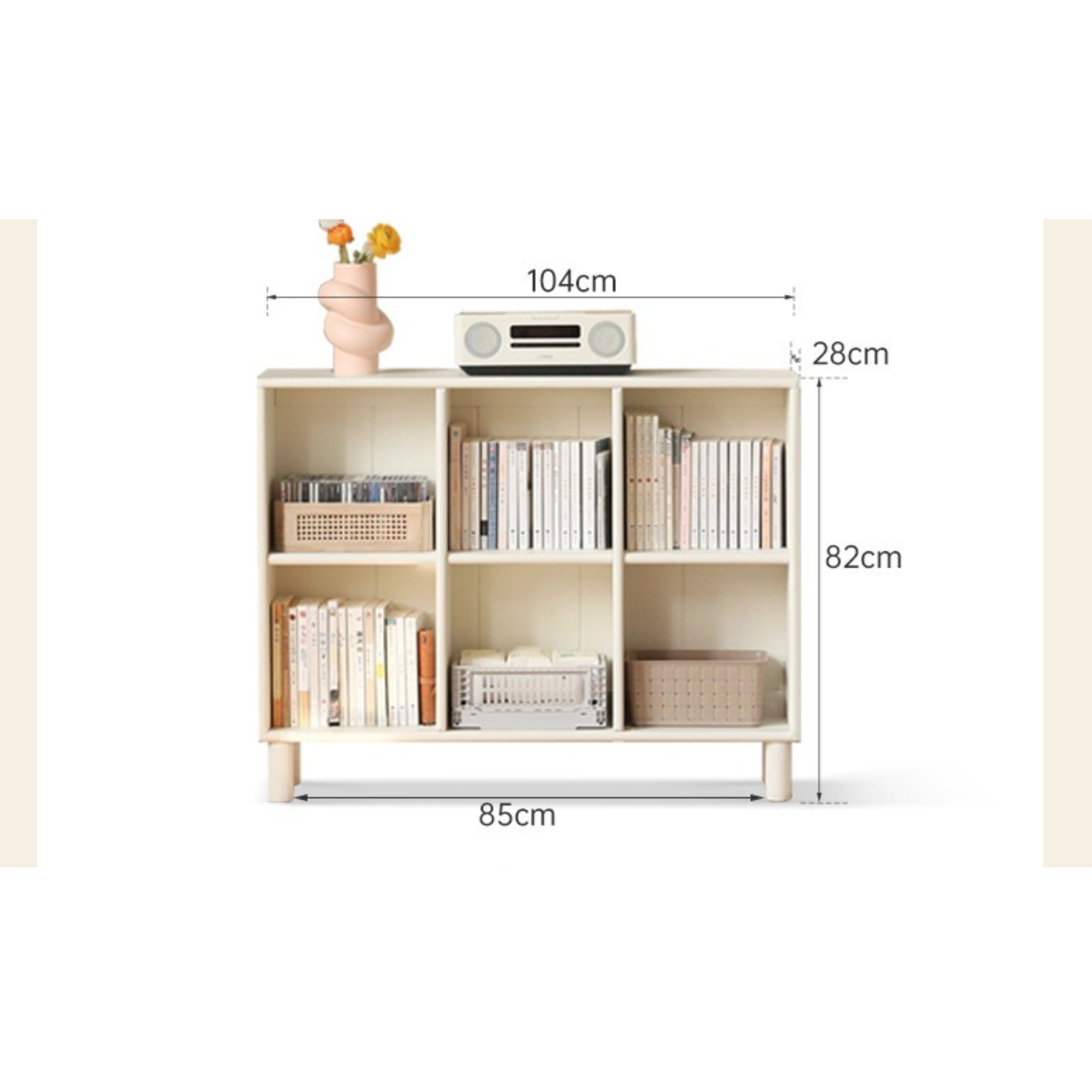 Poplar Solid Wood Bookcase Free Combination Cream Style