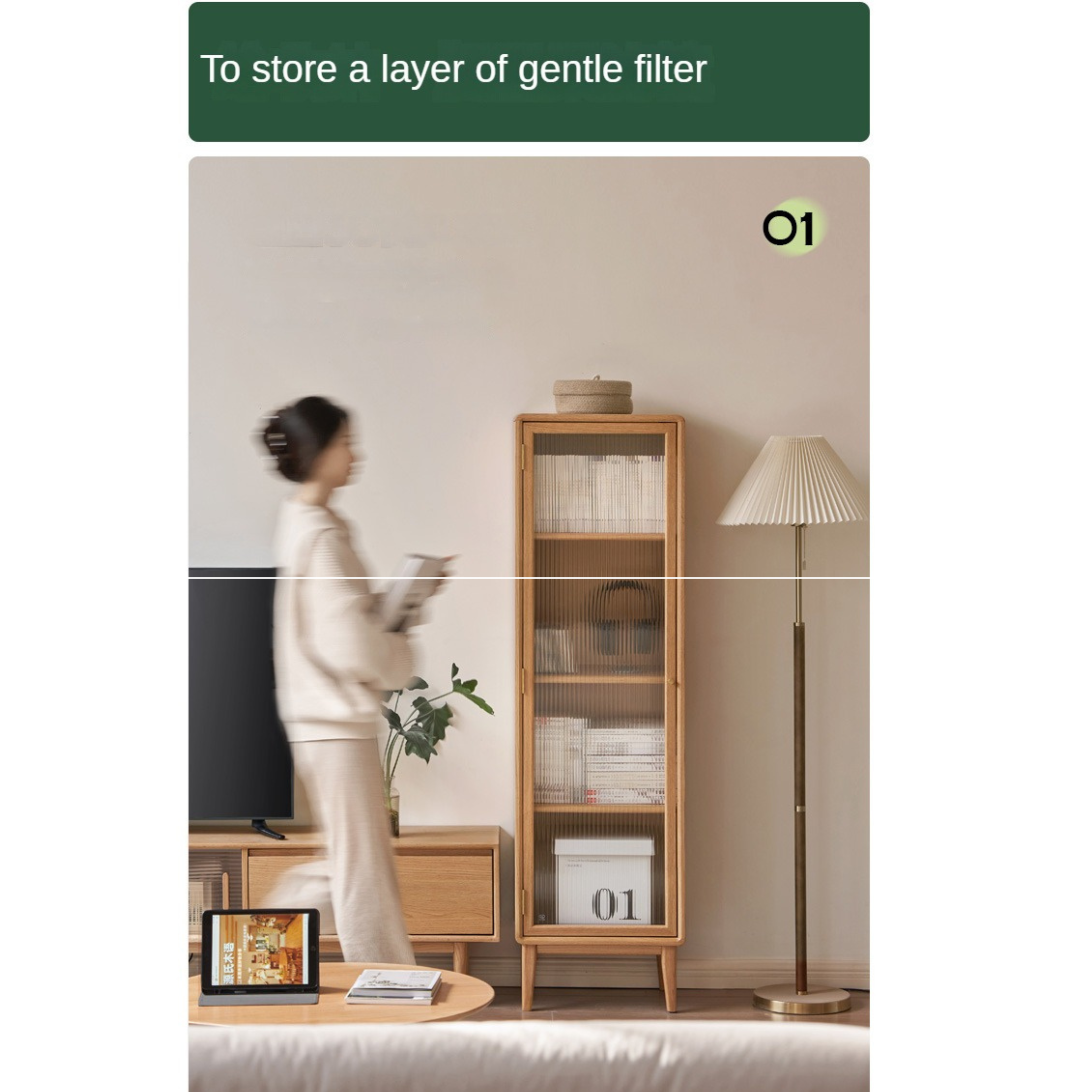 Beech Solid Wood Side Cabinet, Small Bookcase.