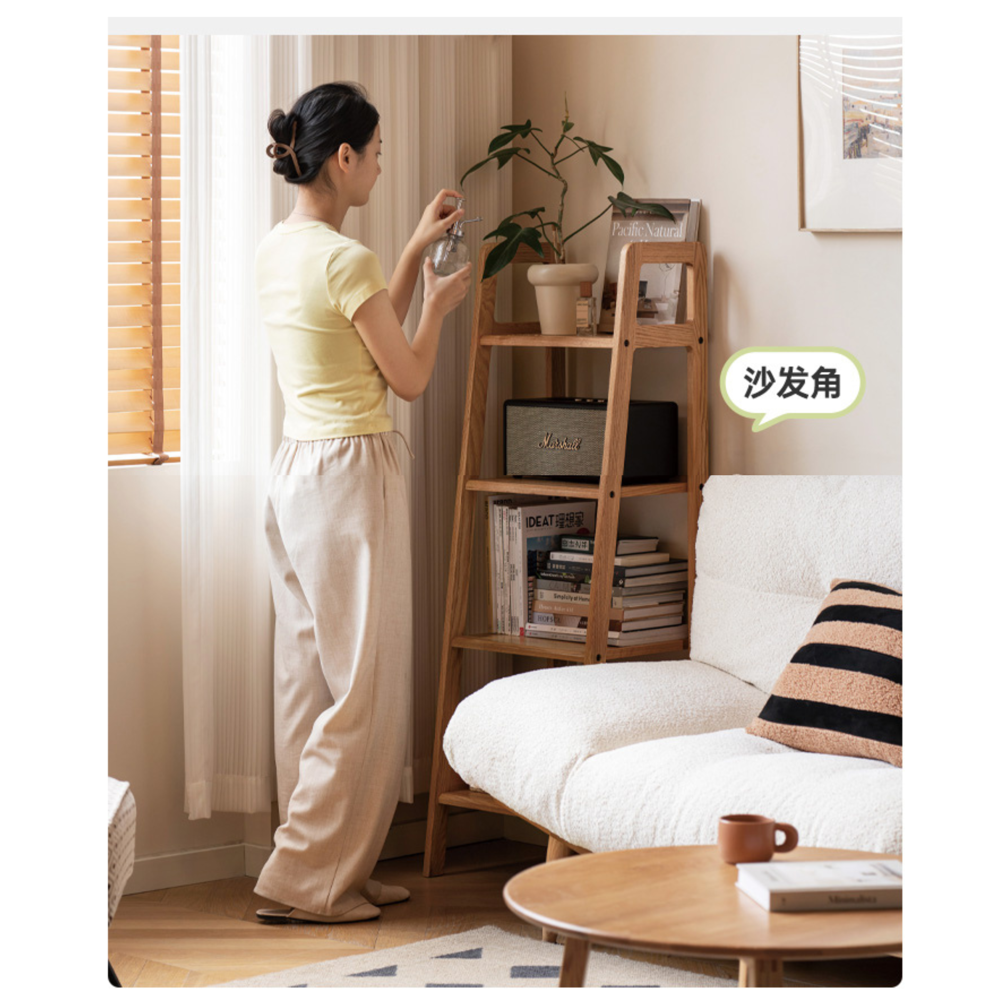 Oak Solid Wood Multi Layer Shelf, Bookshelves, Flower Racks
