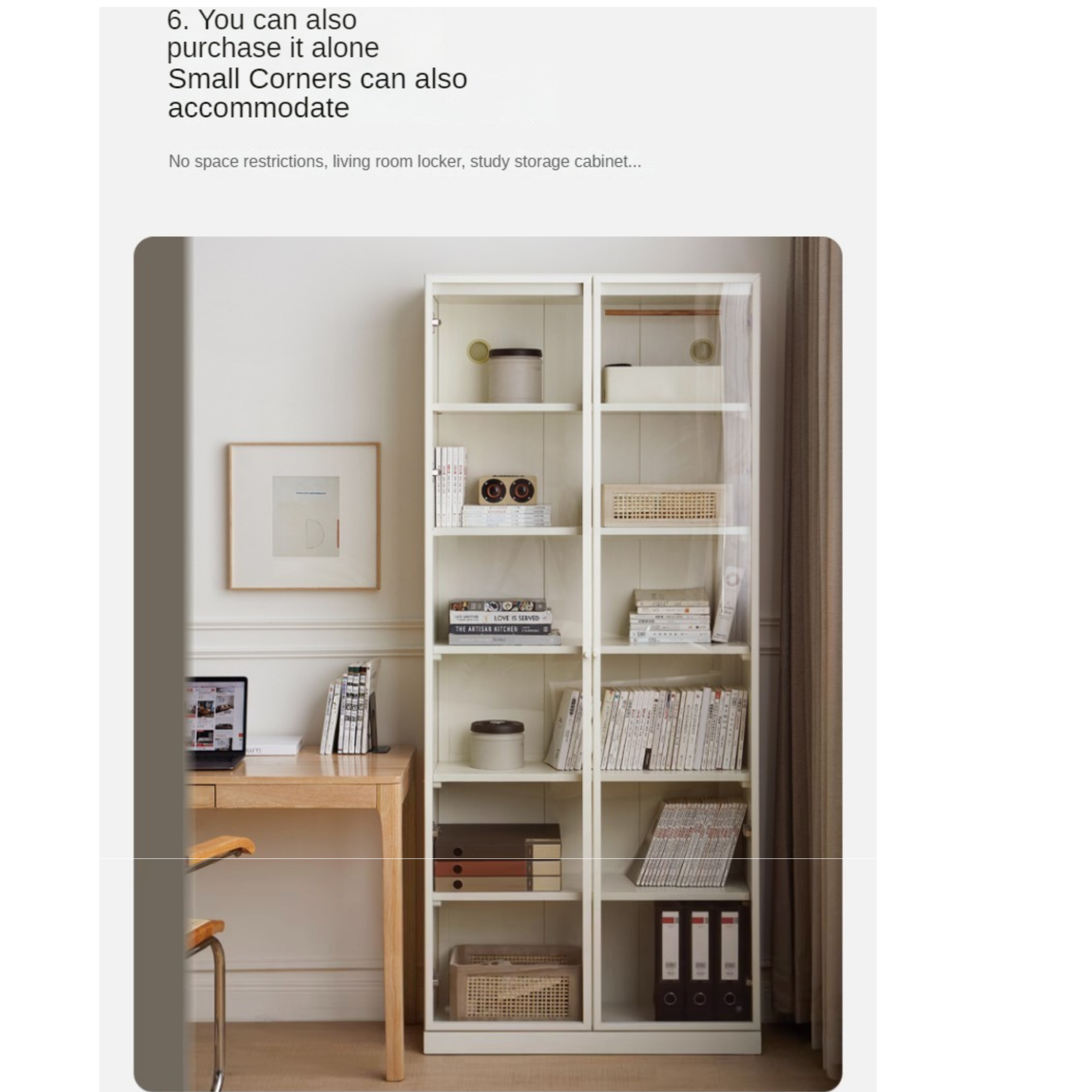 Poplar Solid Wood Combination Bookshelf Wall-To-Ceiling Bookcase Glass Door Display Cabinet Cream Style<