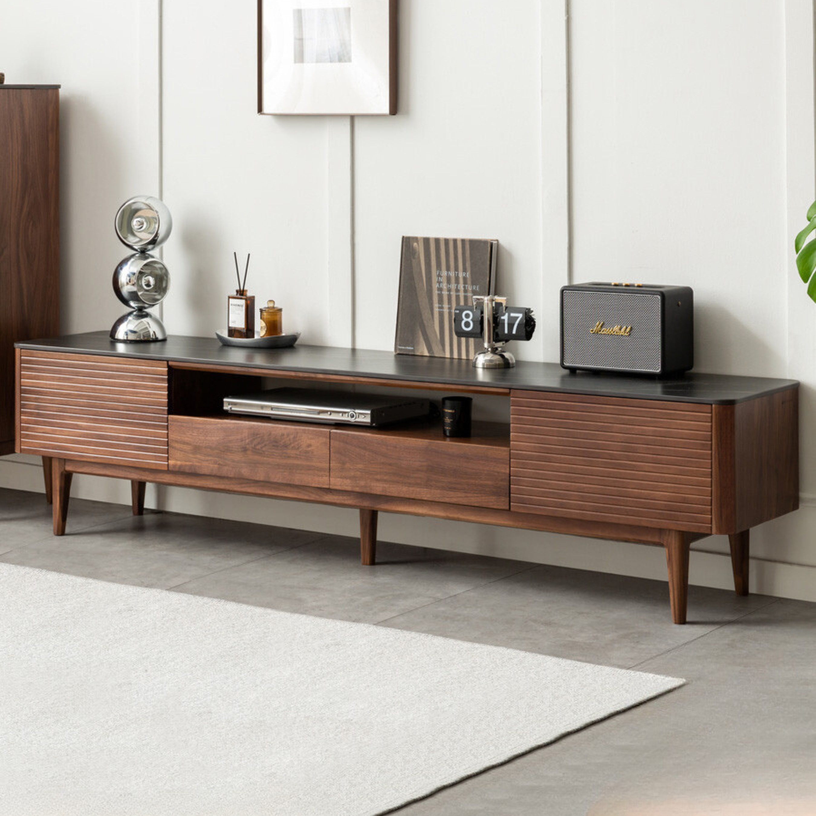 Black Walnut Solid Wood Slate TV Stand.