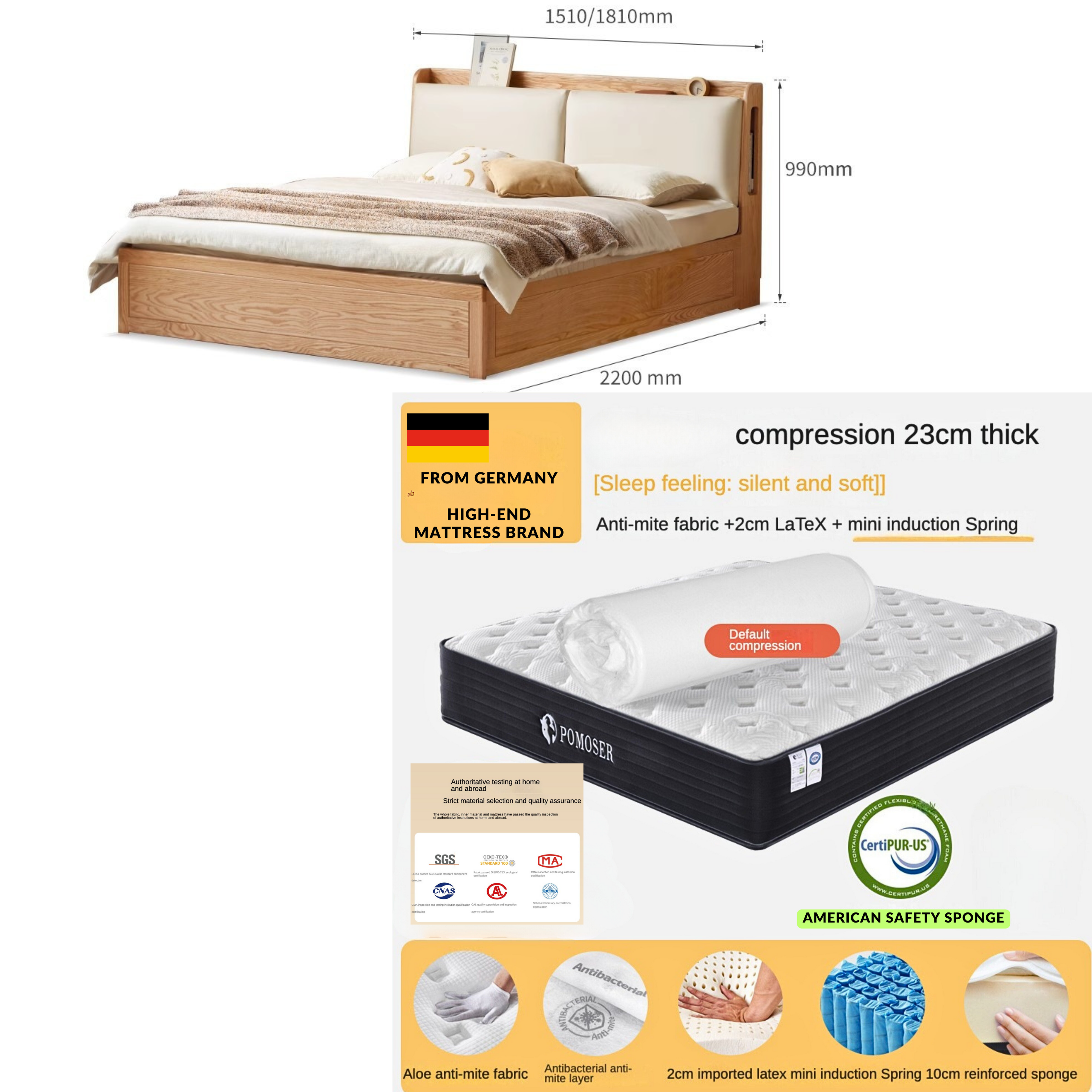 Oak Solid Wood Box Bed Storage Technology Cloth