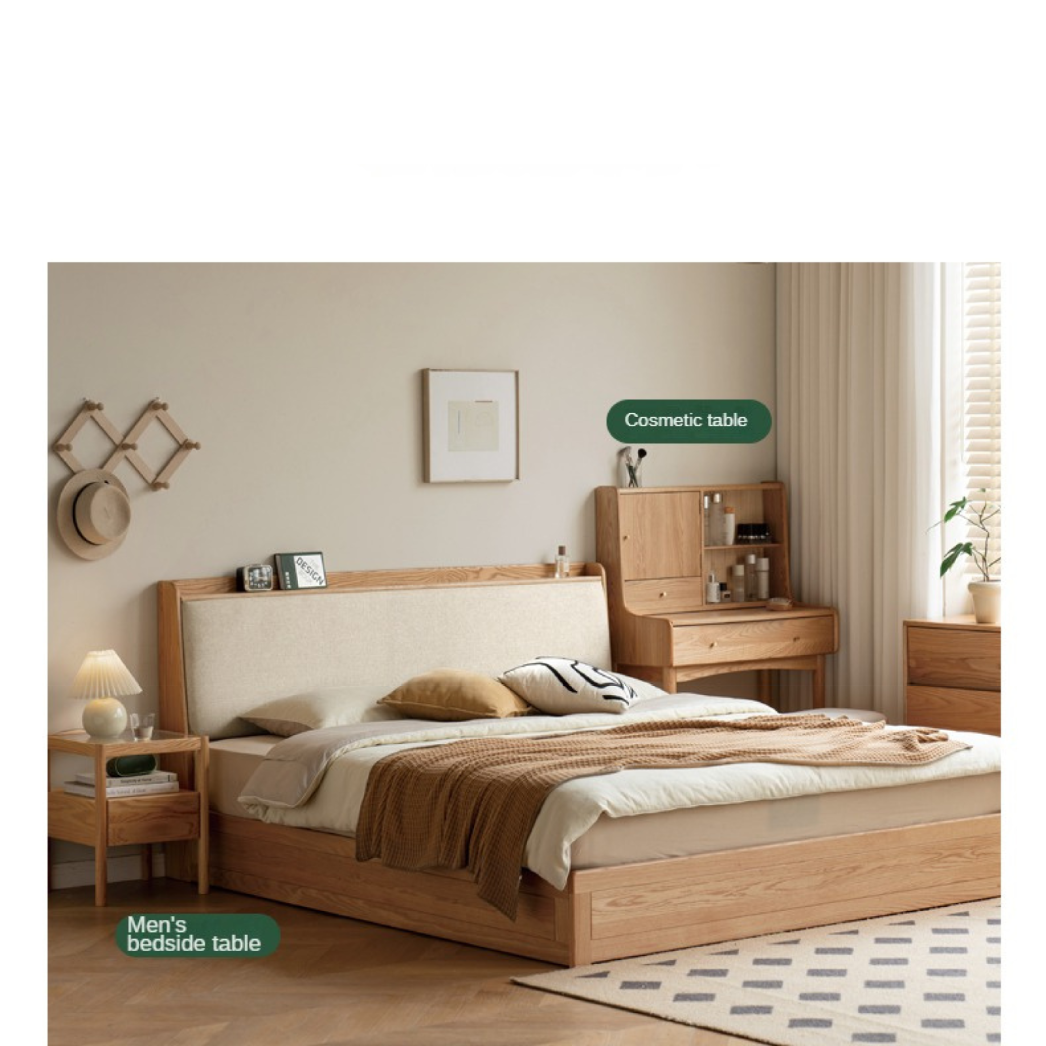 Oak Solid Wood Box Bed Storage Bed Technology Loth, Fabric