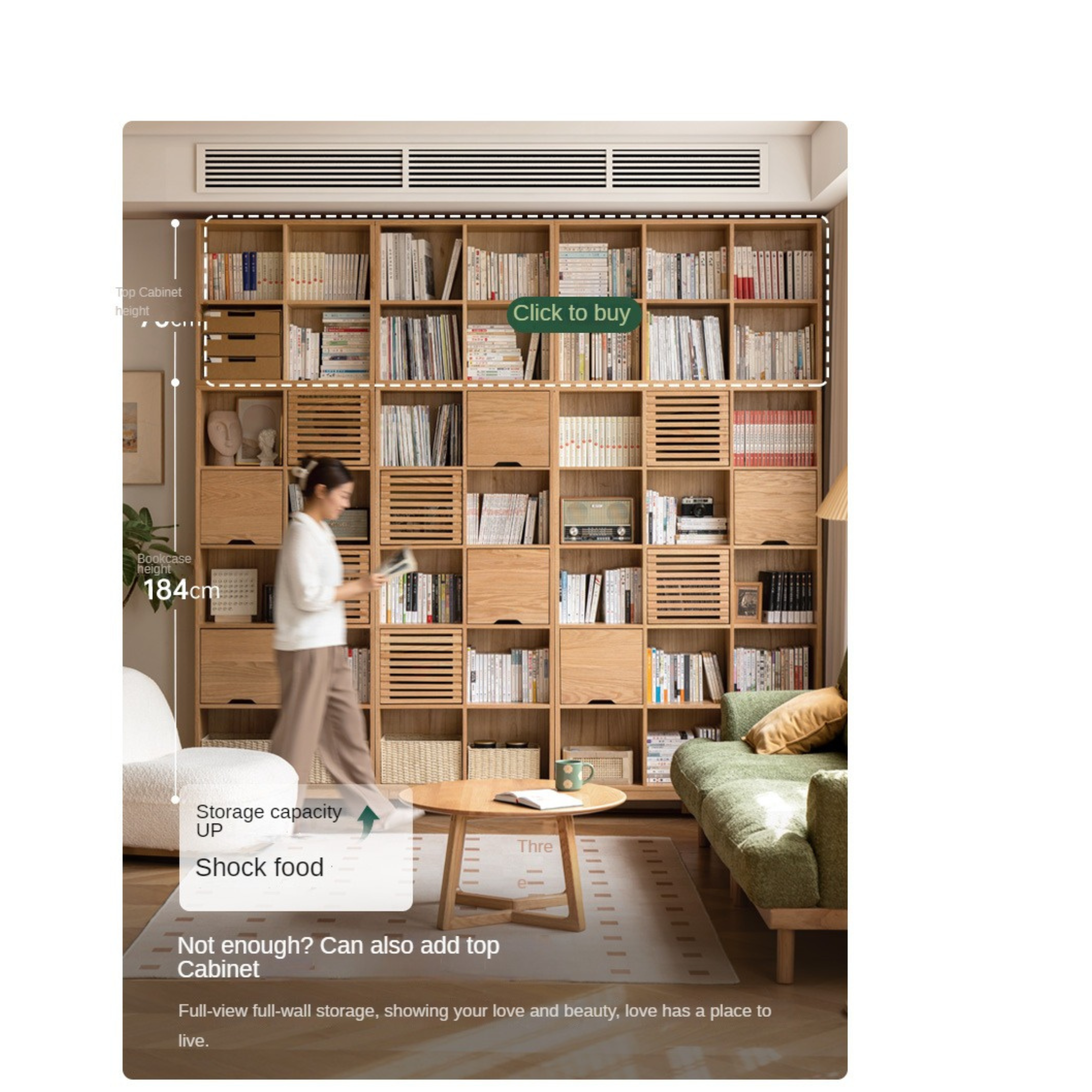 Oak Solid Wood Floor To Ceiling Bookshelve