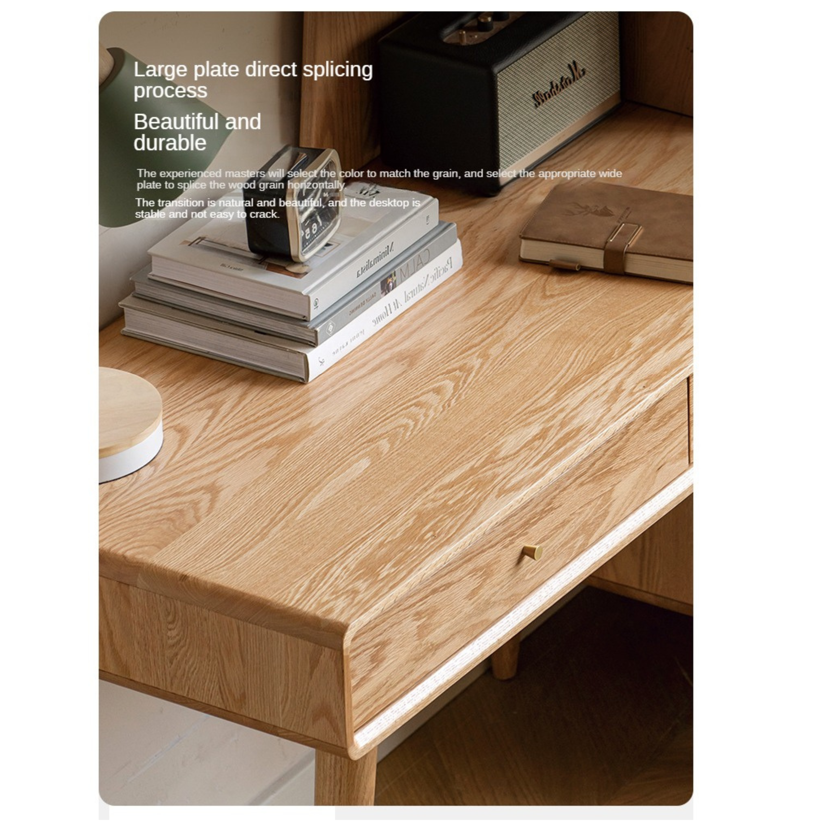 Oak Solid Wood Bookshelf and Office Desk Combination