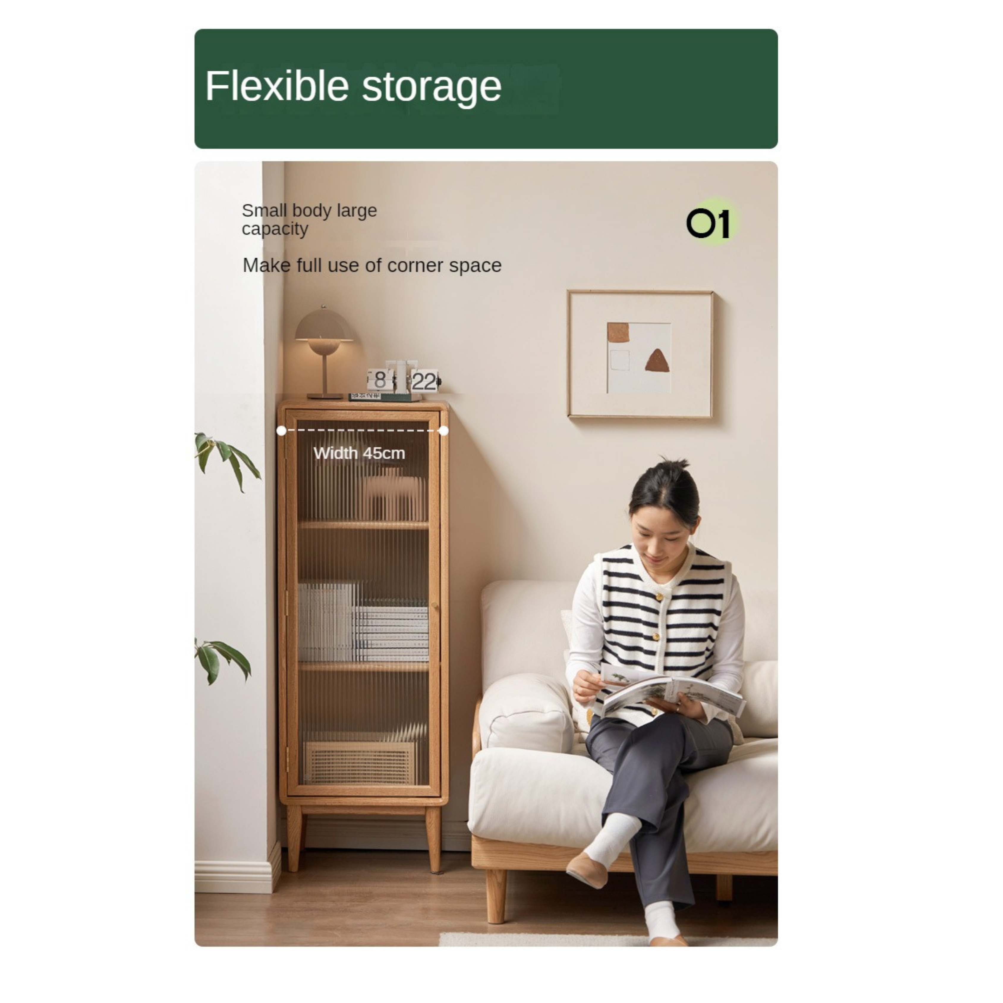 Beech Solid Wood Side Cabinet, Small Bookcase.