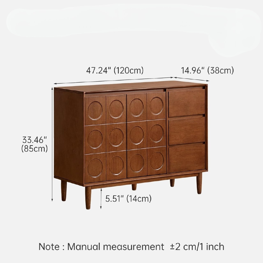 Solid Rubberwood Vintage Geometric Sideboard Cabinet with Mid-Century Italian Modern Pattern Doors