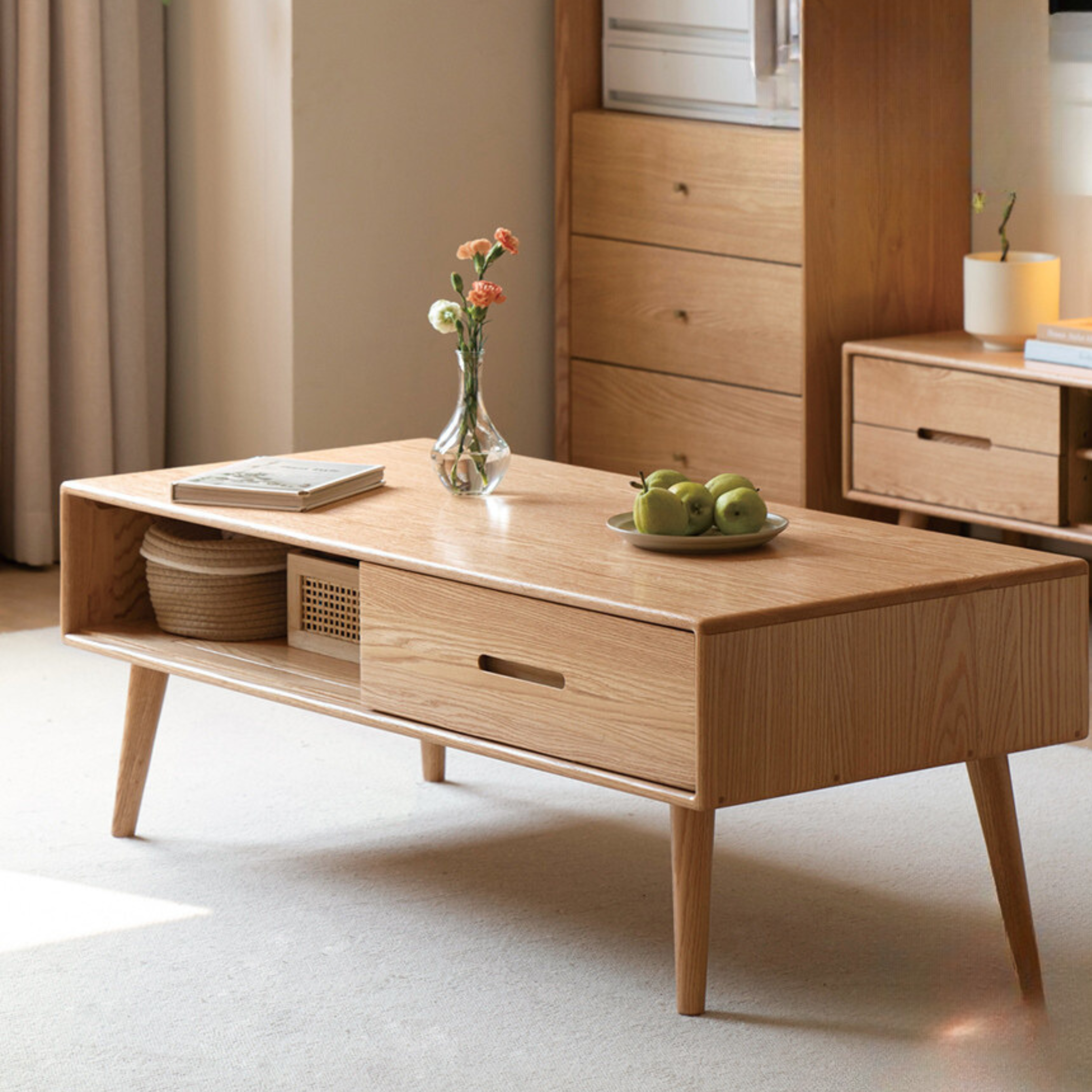Oак, Solid Rubberwood North American Modern Coffee Table