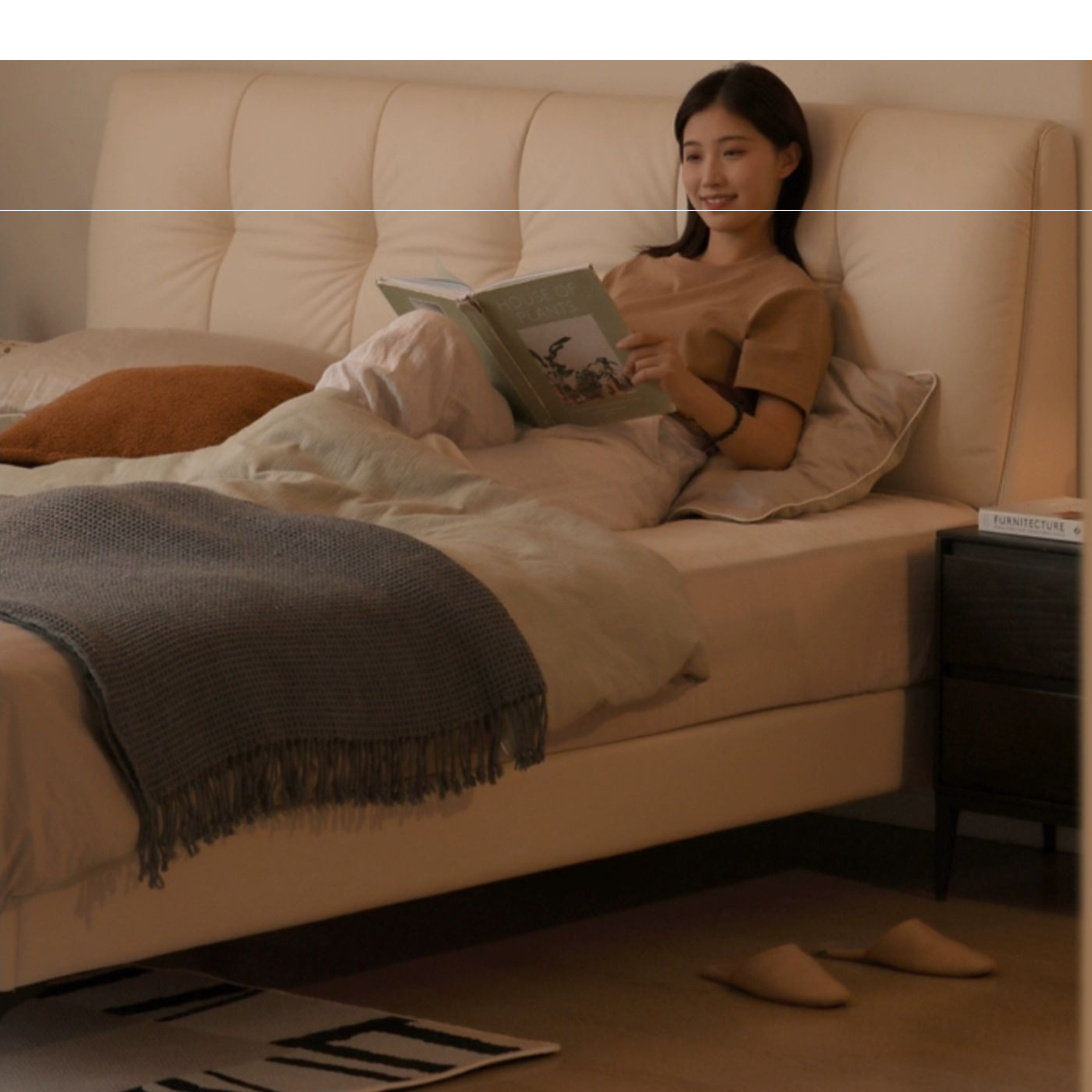 Genuine Leather, Ecological Cloud Leather Bed Cream Style Light Luxury