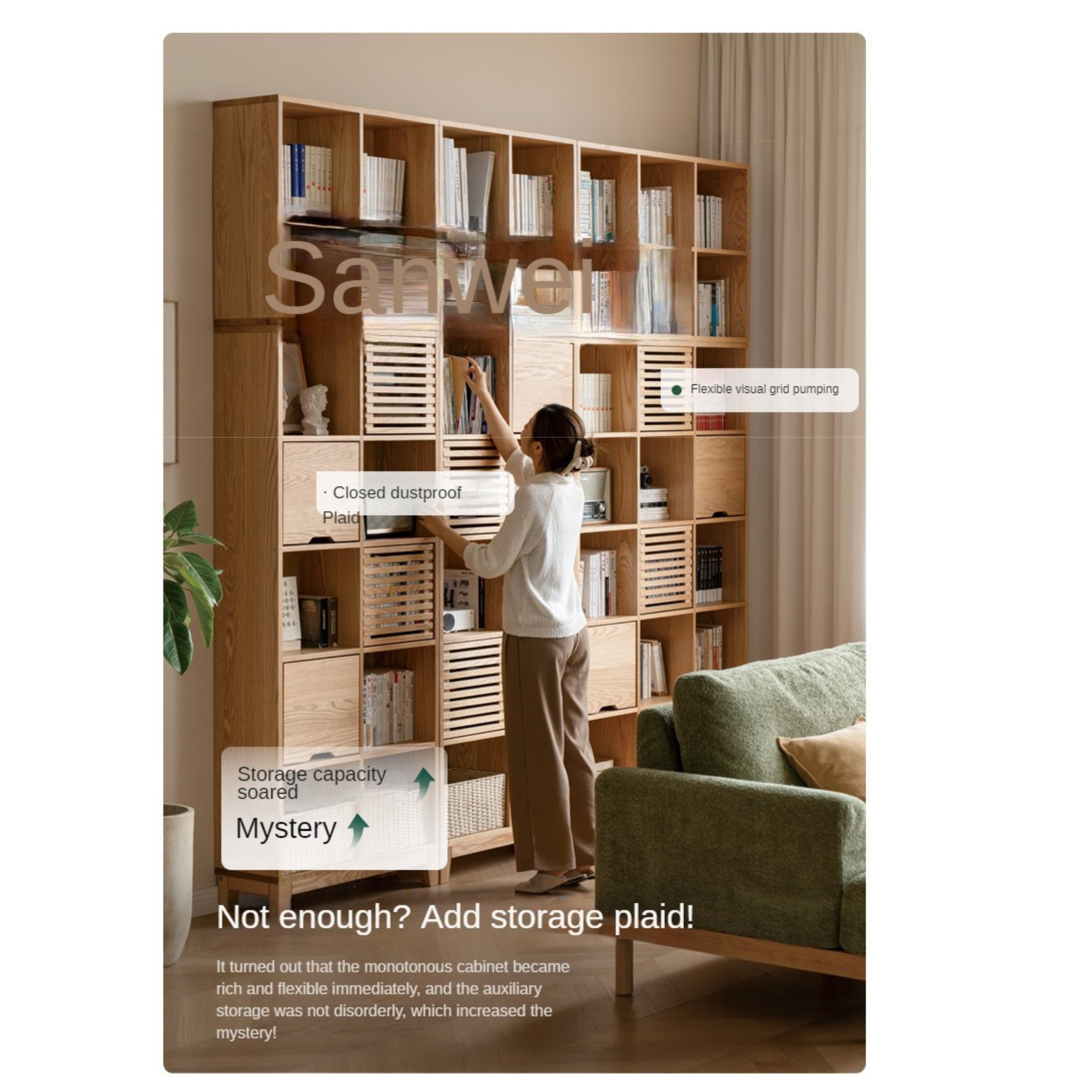 Oak Solid Wood Floor To Ceiling Bookshelve