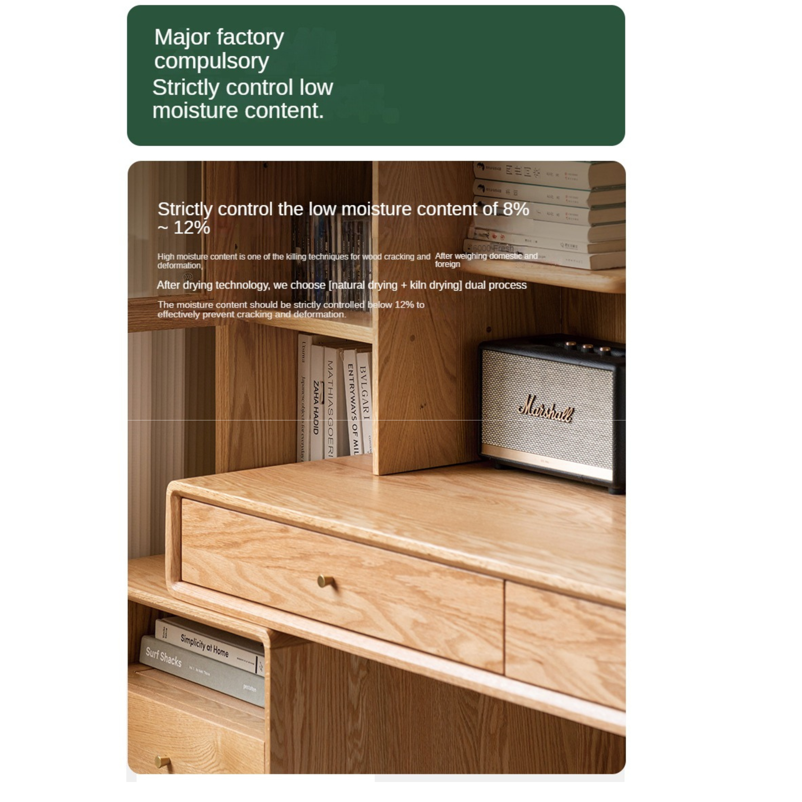 Oak Solid Wood Bookshelf and Office Desk Combination