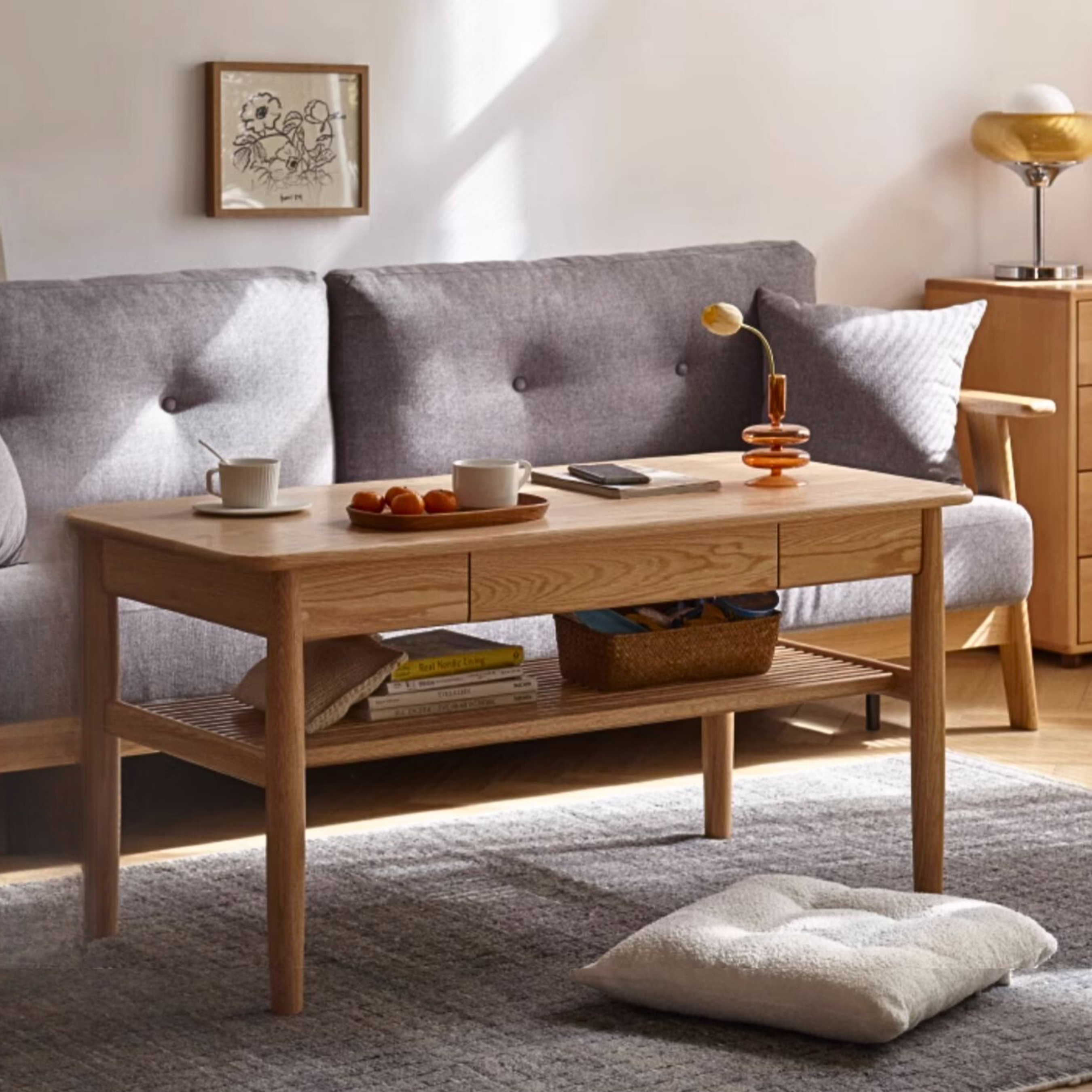 SALE Oak Solid Wood North American Double-Layer Coffee Table