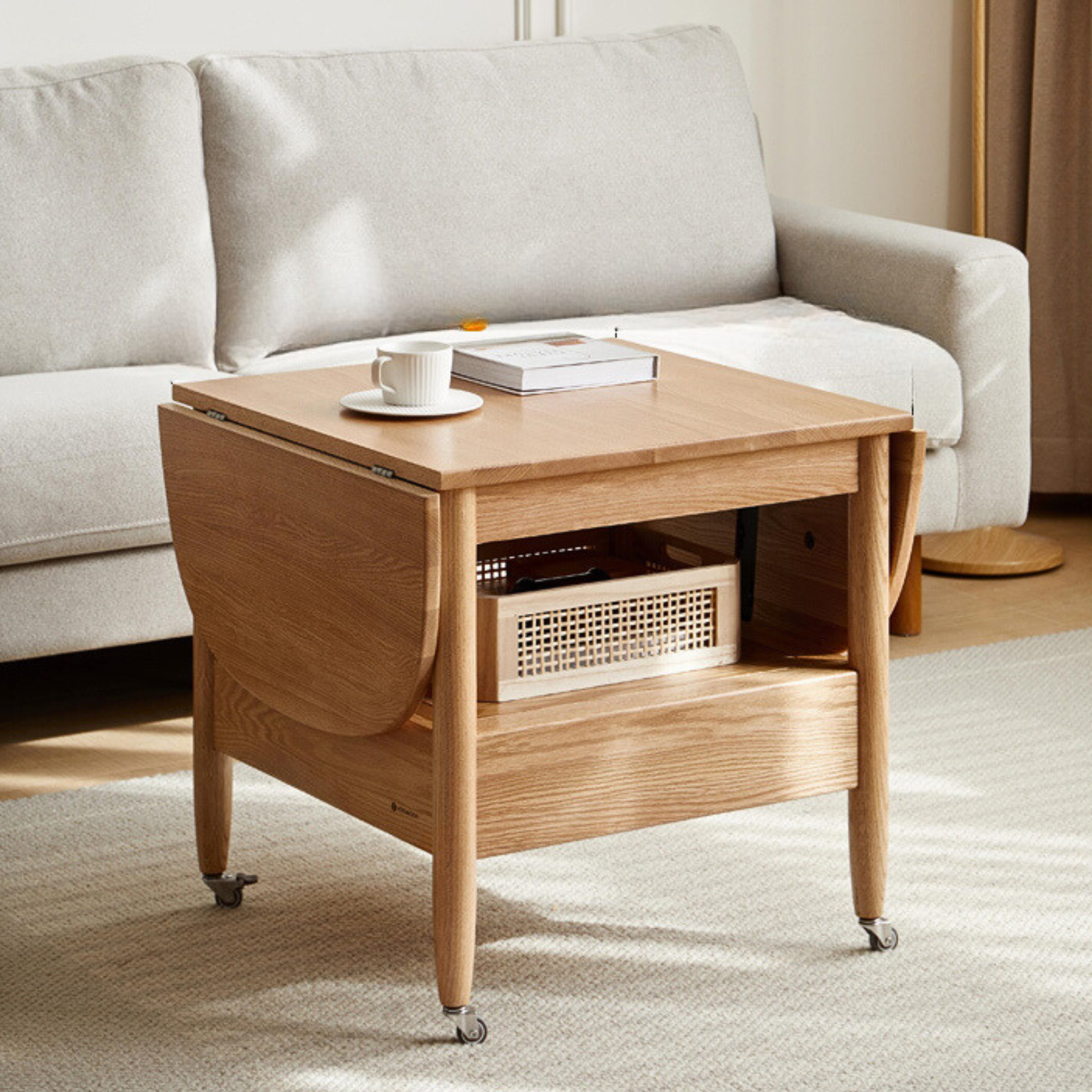 Oak, Beech Solid Wood Folding Mobile Coffee Table