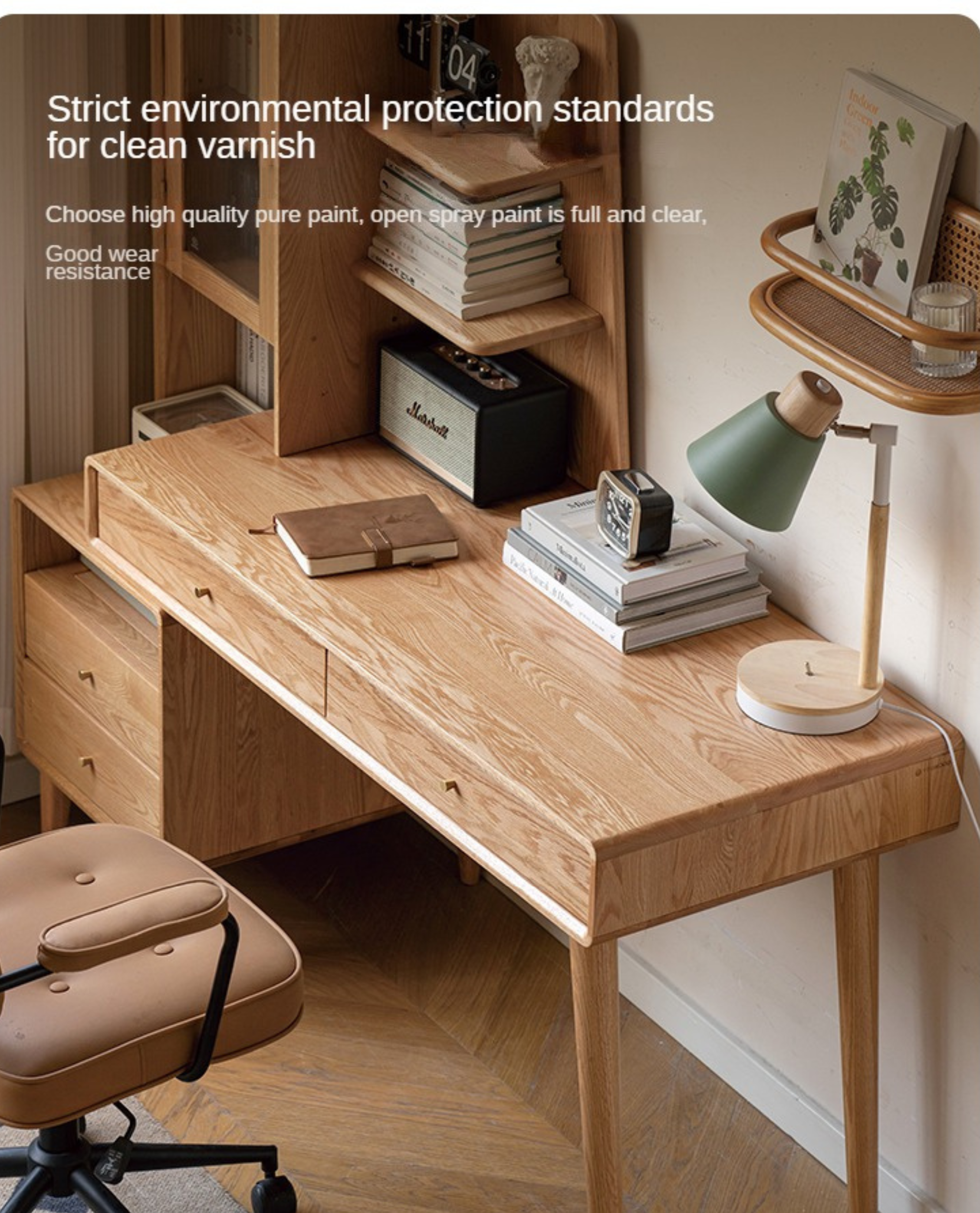 Oak Solid Wood Office Desk Combination