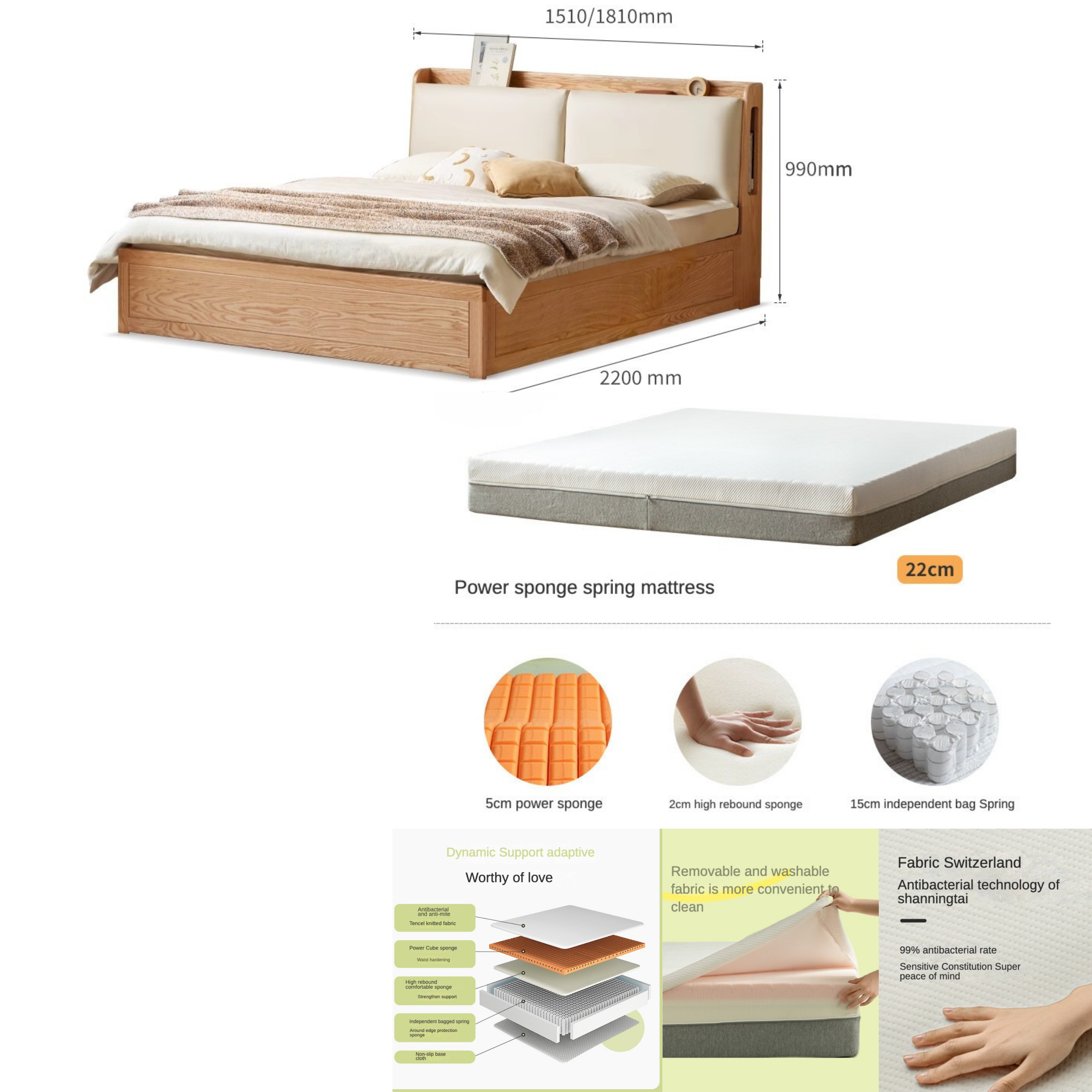 Oak Solid Wood Box Bed Storage Technology Cloth