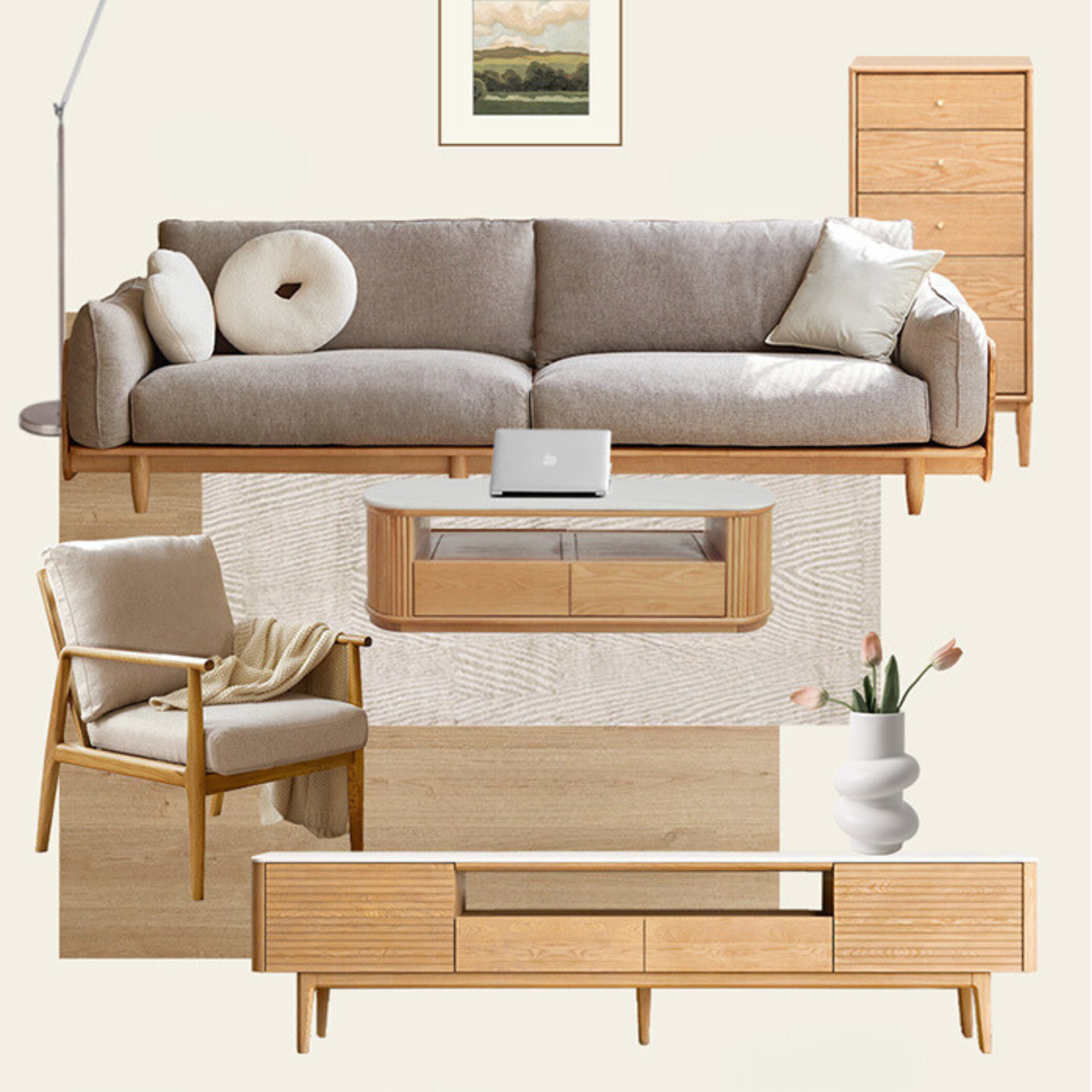 Oak, Ash Solid Wood Rock Plate Coffee Table