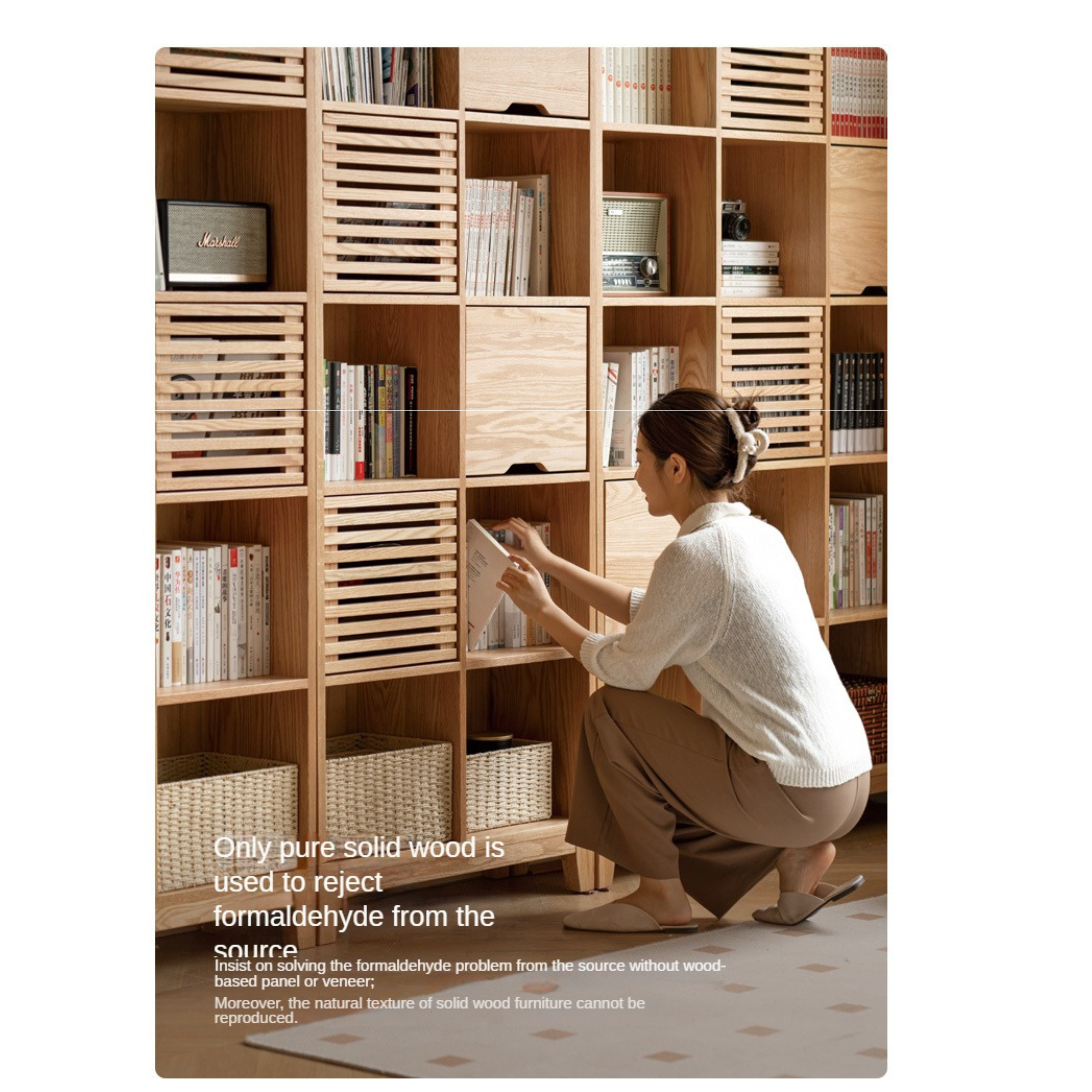 Oak Solid Wood Floor To Ceiling Bookshelve